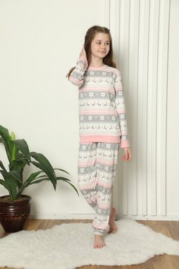 LOREZA Pyjama Mädchen Schlafanzug Hausanzug langarm 100% Baumwolle Interlock kariert (Set, 2 tlg)