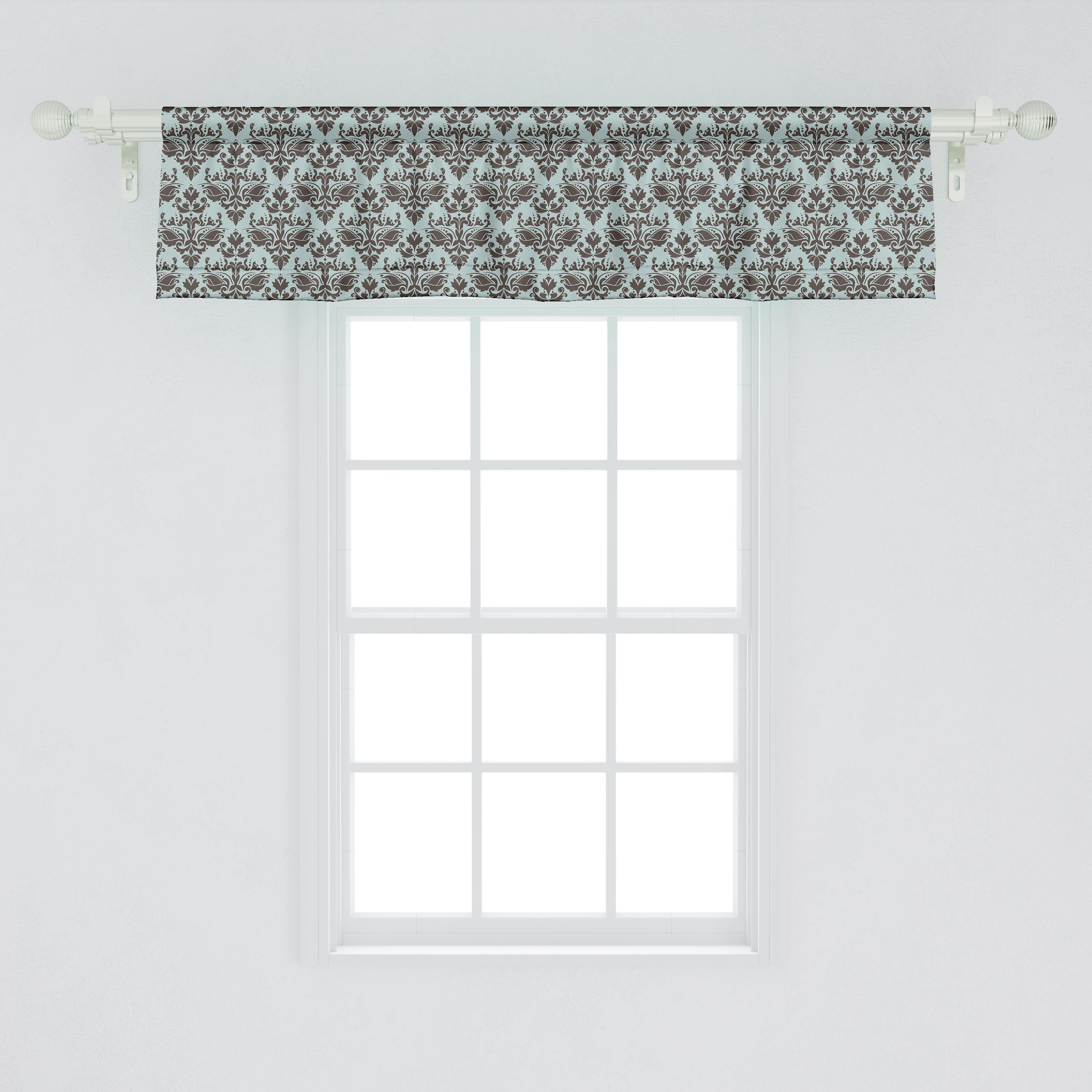 Microfaser, Küche Stangentasche, für mit Scheibengardine Dekor Damast Abakuhaus, Vorhang Volant Damast-Shapes Motiv Schlafzimmer