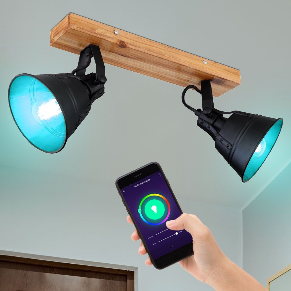 GLOBO LIGHTING Smarte LED-Leuchte, Leuchtmittel inklusive, Warmweiß, Neutralweiß, Tageslichtweiß, Decken Spot Balken Lampe Wohn Zimmer Holz Leuchte steuerbar