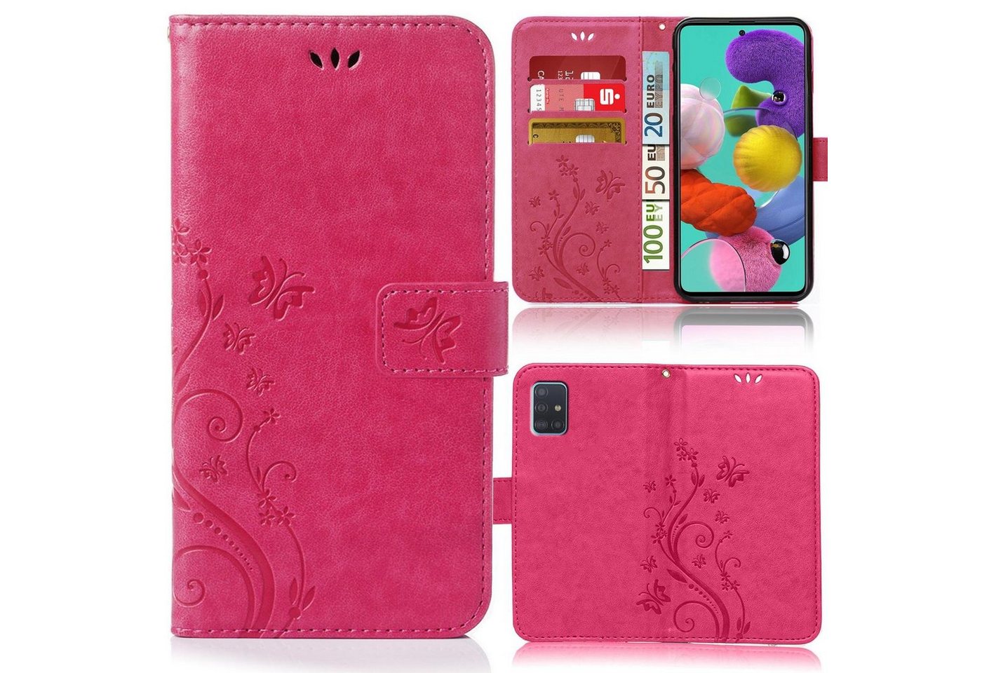 Numerva Handyhülle Bookstyle Flower Handytasche Schutzhülle für Samsung Galaxy A51, Klapphülle Flip Cover mit Blumenmuster