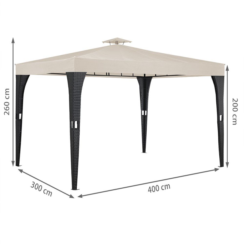 Deuba Pavillon, 300 x 400 cm Poly Rattan Wasserabweisend Garten Partyzelt