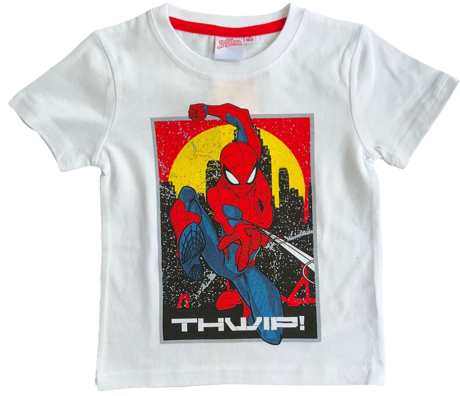 Print-Shirt Spiderman Kinder T-Shirt weiß + rot 98 104 110 116 128