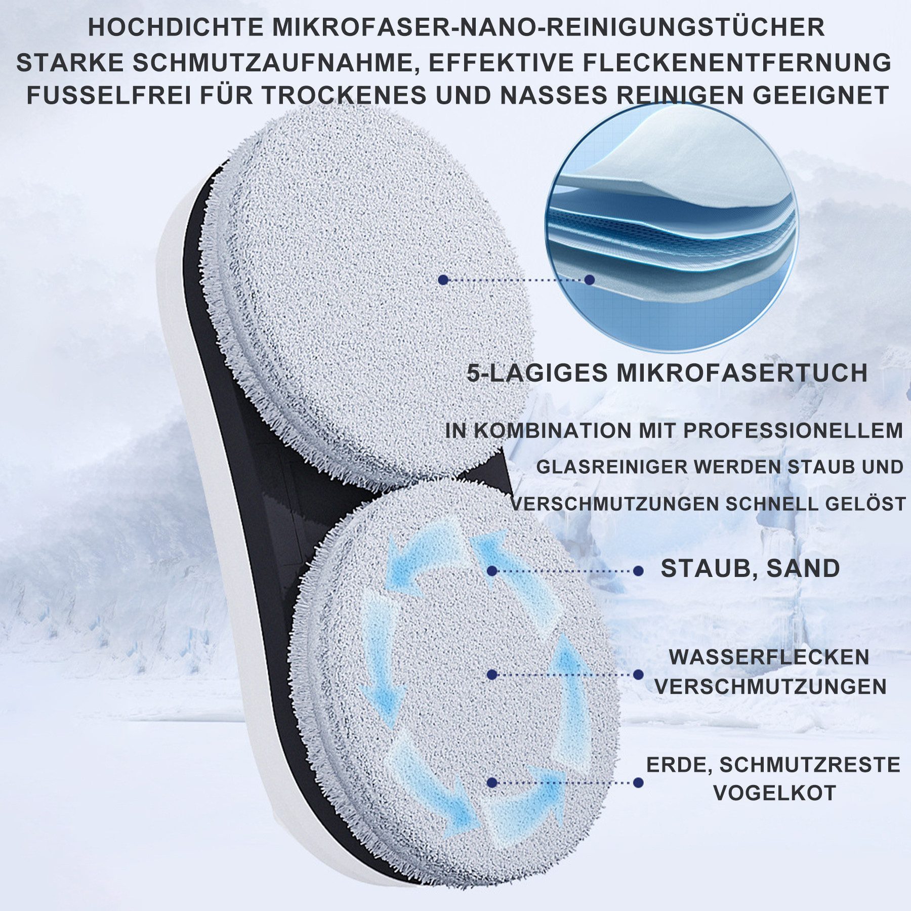 Senmudi Fensterputzroboter Fensterputzroboter,5000PA Elektrischer Fensterputzer mit Fernbedienung, Kantenerkennung, ohne Wasser-Sprühfunktion, für Innen/Außenfenster