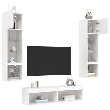 vidaXL TV-Schrank 6-tlg Wohnwand mit LED-Beleuchtung Weiß Holzwerkstoff