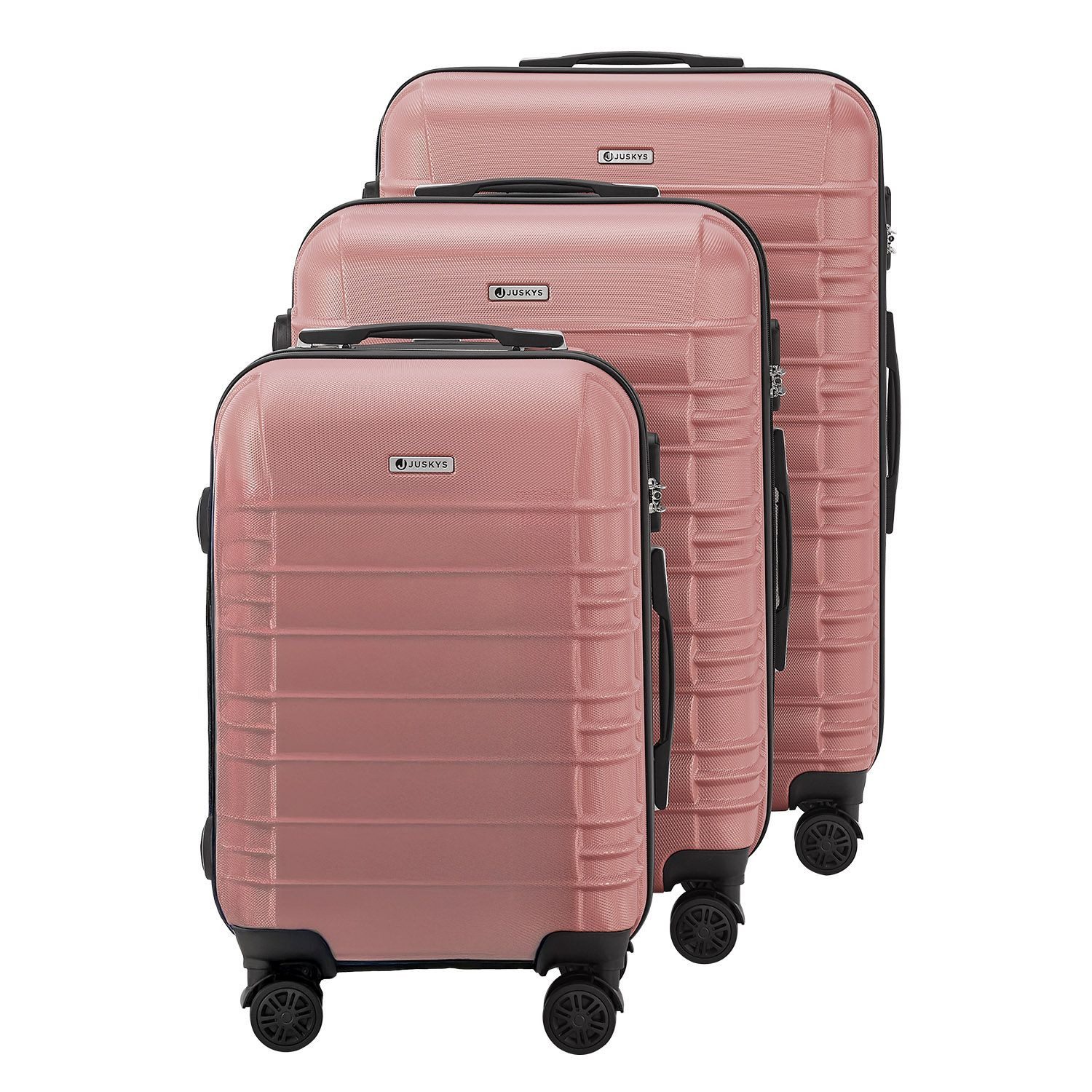 Juskys Trolleyset Rom, 4 Rollen, (3 tlg., 3-teilig), Aluminium, Rollen, Innenfutter, Ergonomische Griffe, 3er Set