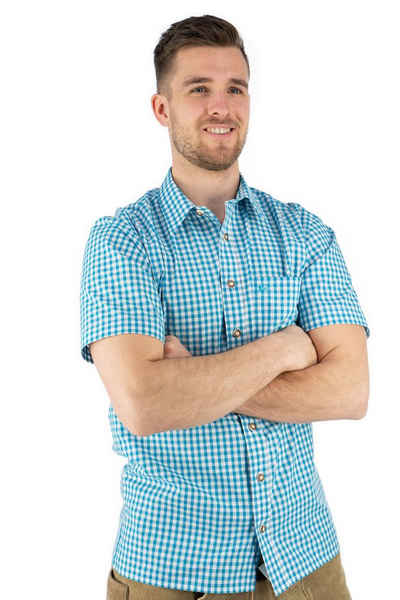 OS-Trachten Trachtenhemd »Zihul« Kurzarmhemd mit aufgesetzter Brusttasche mit Hirsch-Stickerei