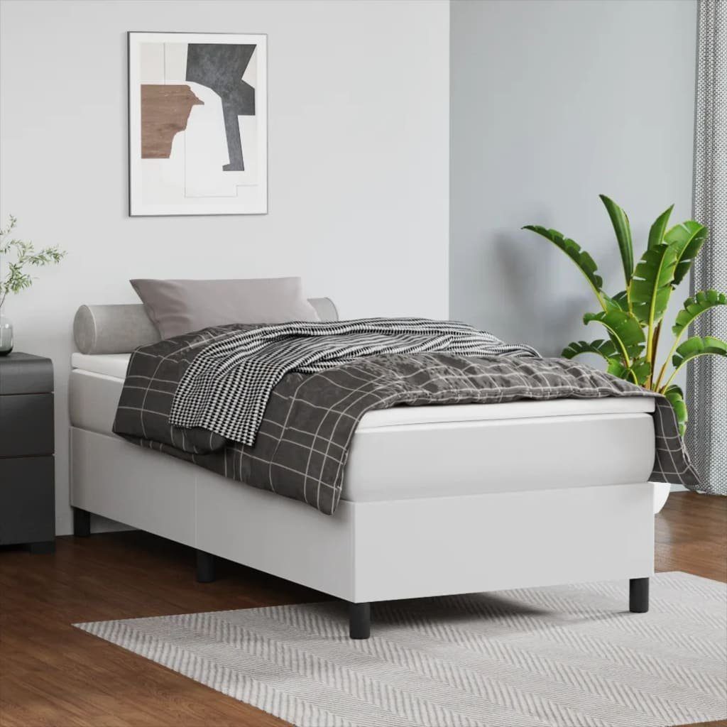 vidaXL Bett Boxspringbett mit Matratze Weiß 90x200 cm Kunstleder