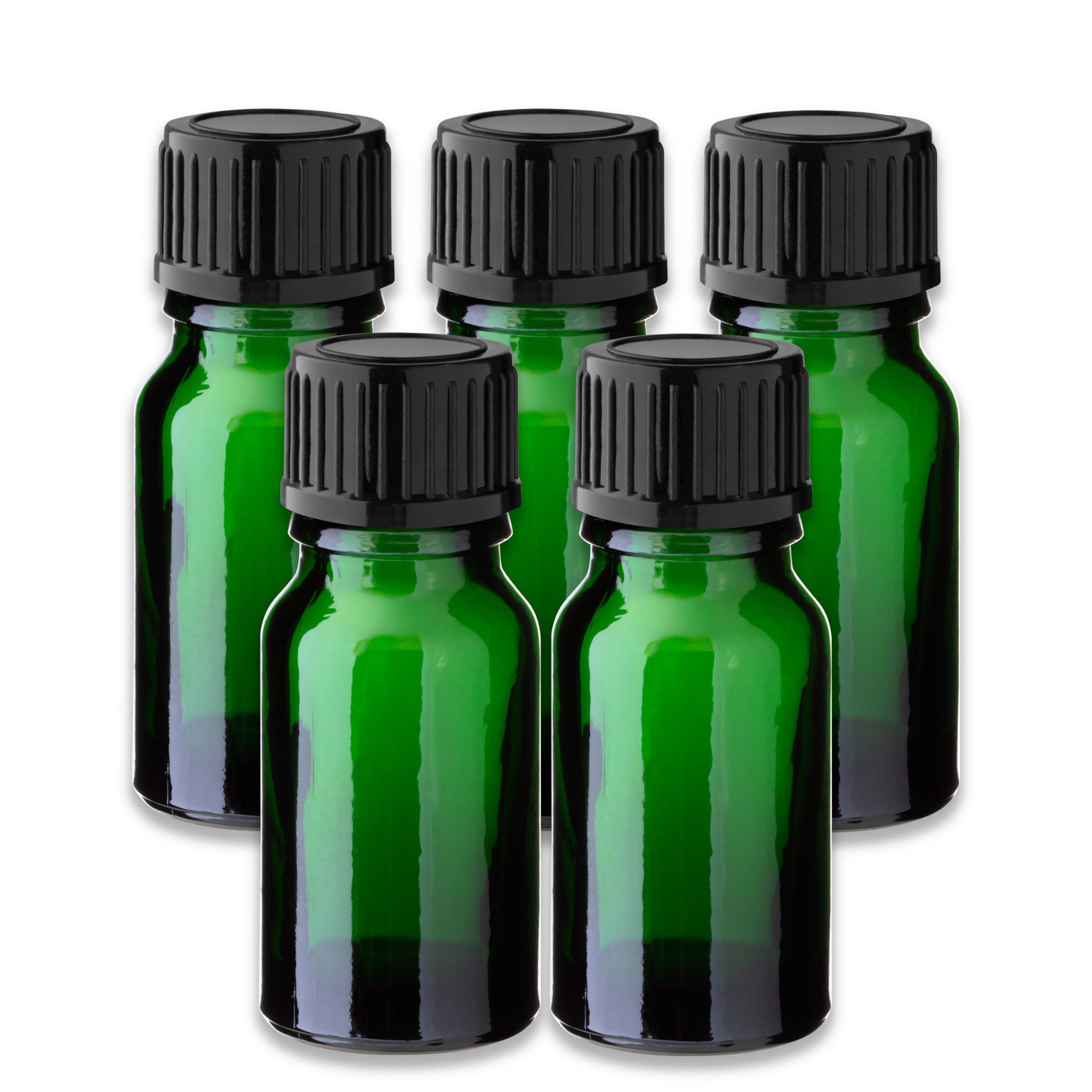 CK Verpackung GmbH Leerglas 5x Grüne Glasflasche 10 ml mit schwarzem PP-Schraubverschluss 18/415 (Set x5)