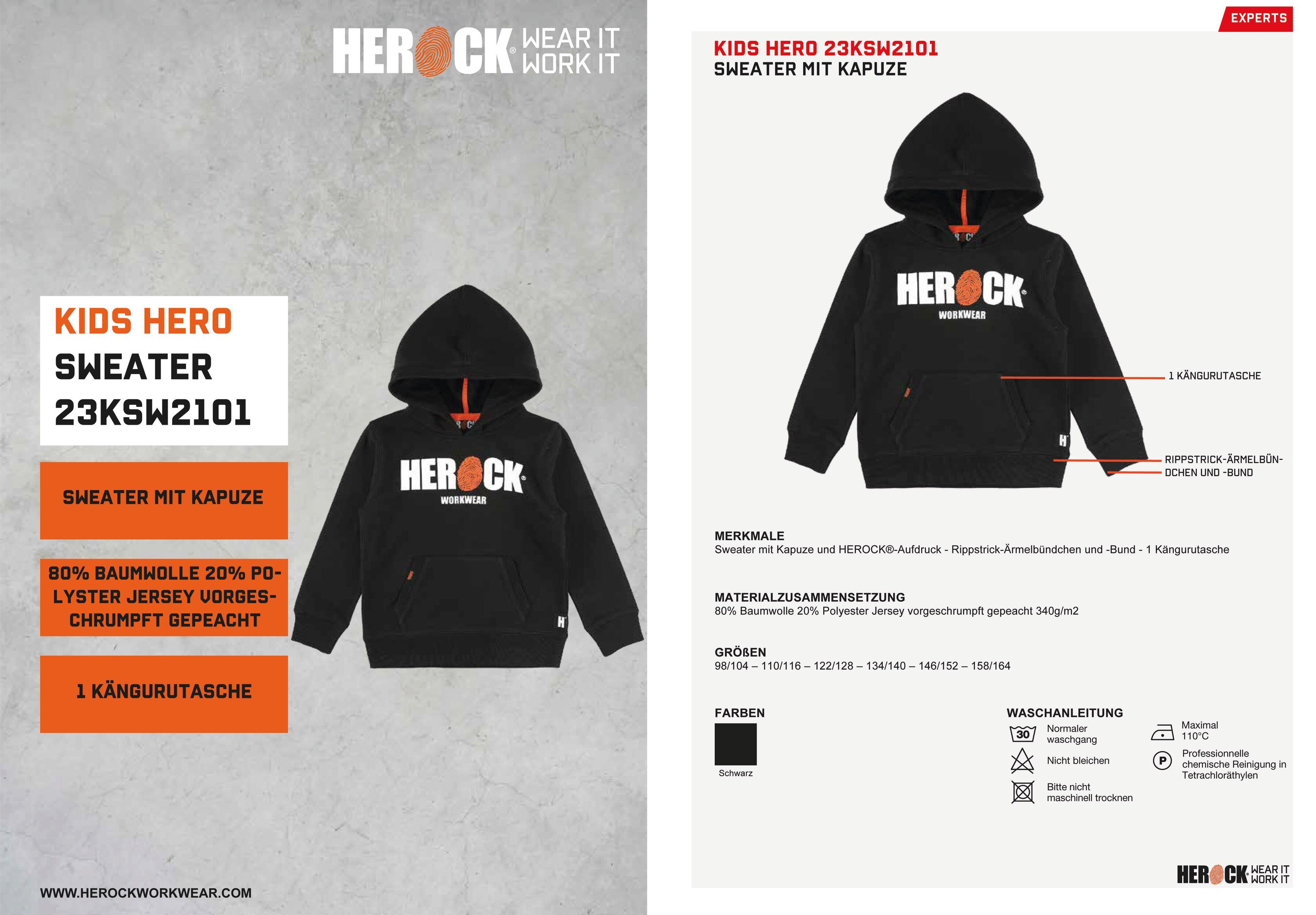 weich HERO sehr (mit KIDS Hoodie Kindersweater, Herock®-Aufdruck) Herock Kangurutasche, angenehm und