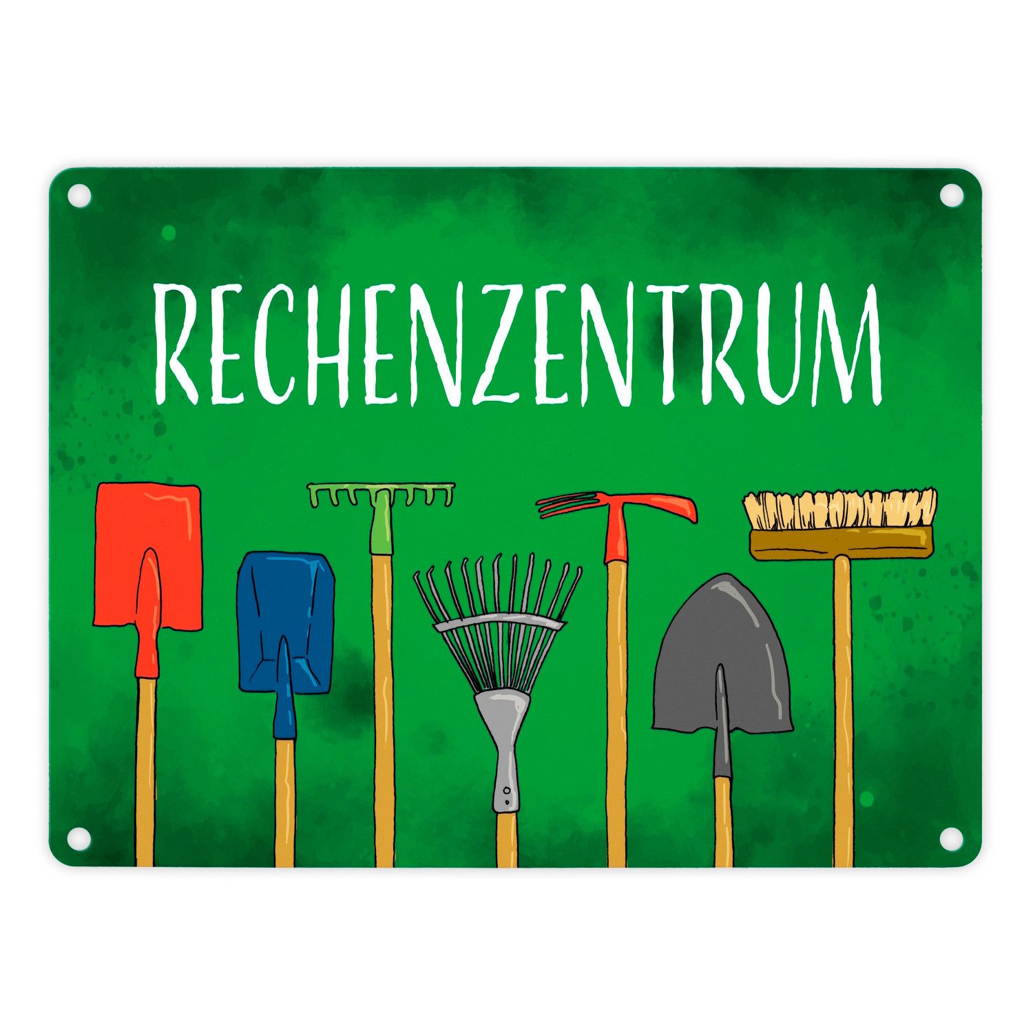 Metallschild Rechenzentrum Metallschild in 15x20 cm mit Gartengeräten
