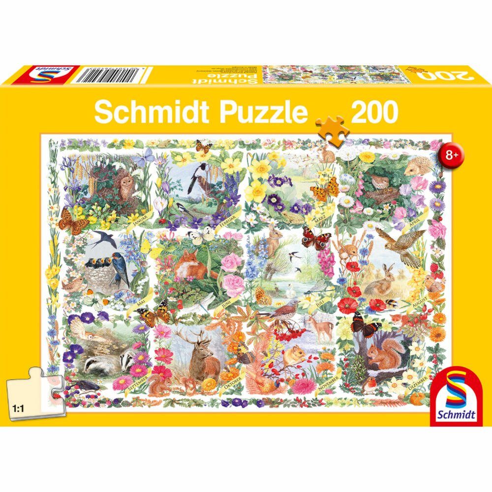 Schmidt Spiele Puzzle Mit Tieren und Blumen durch die Jahreszeiten, 200 Puzzleteile