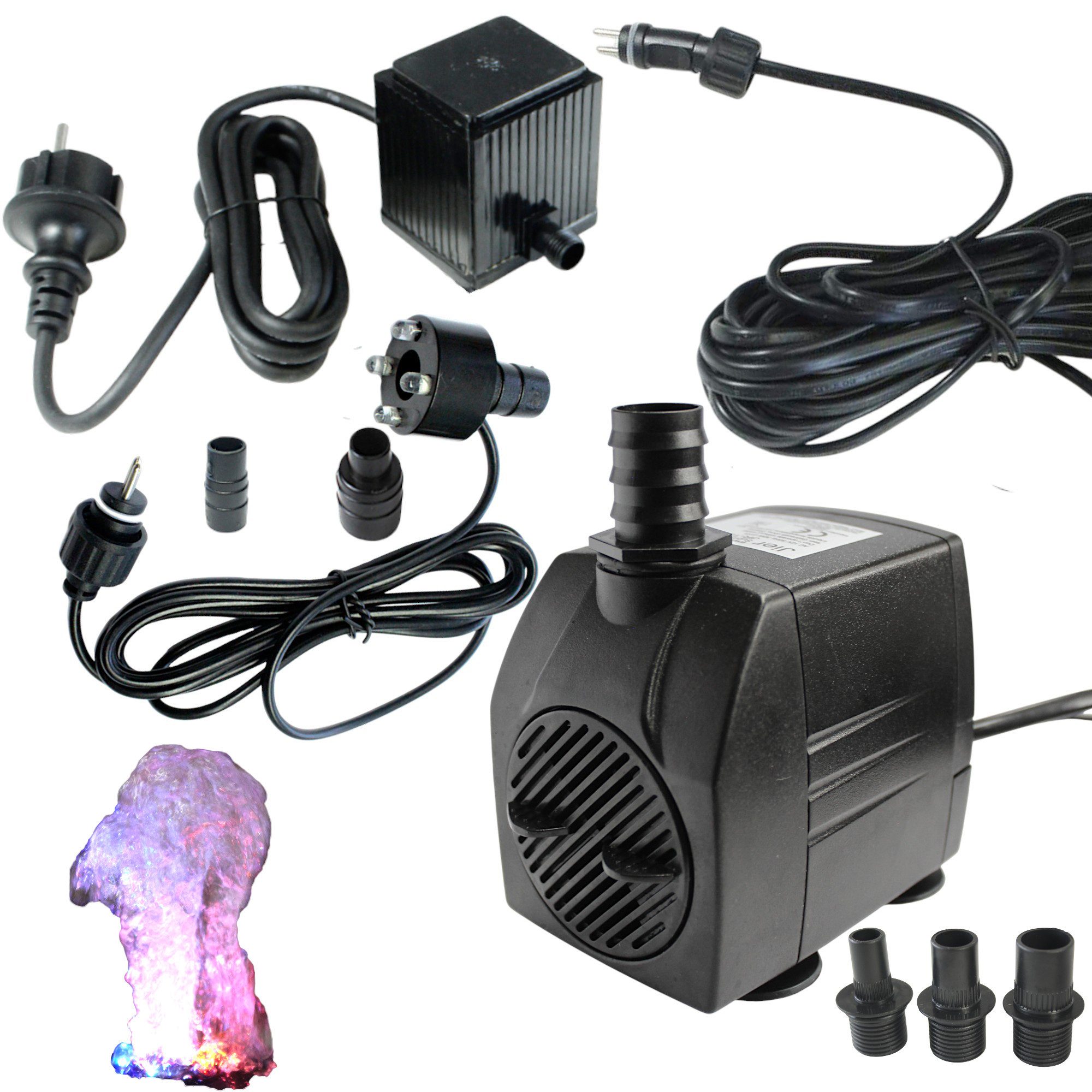 Arnusa Springbrunnenpumpe mit LED Quellsteinbeleuchtung Wasserpumpe Bachlaufpumpe 12V, Pumpe für Wasserspiele