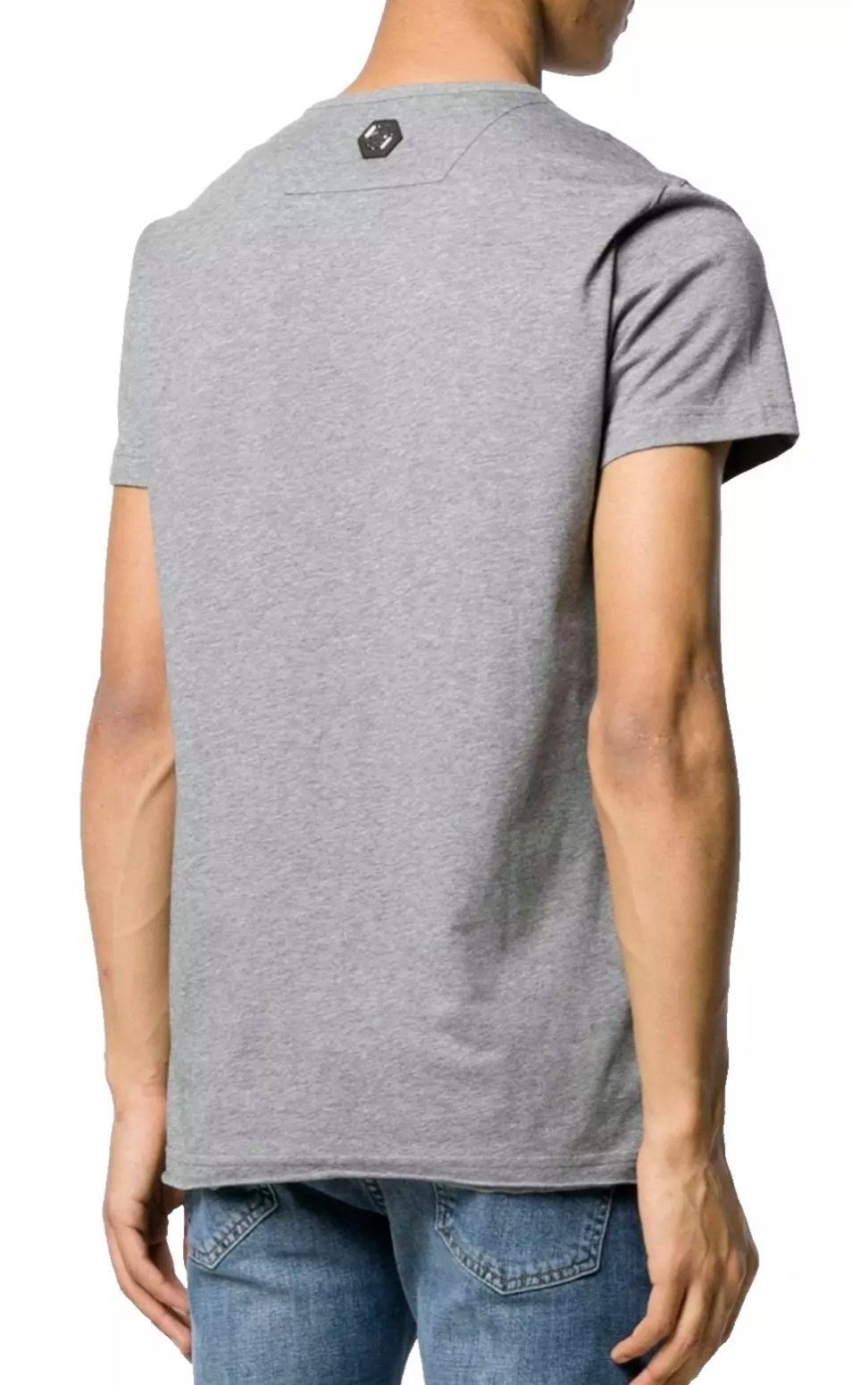 PHILIPP PLEIN T-Shirt Platinum Cut Round Neck Statement Shirt Saumnähte mit Zweinadelstich,Hexagonales Logo,Gerippter Halsausschnitt