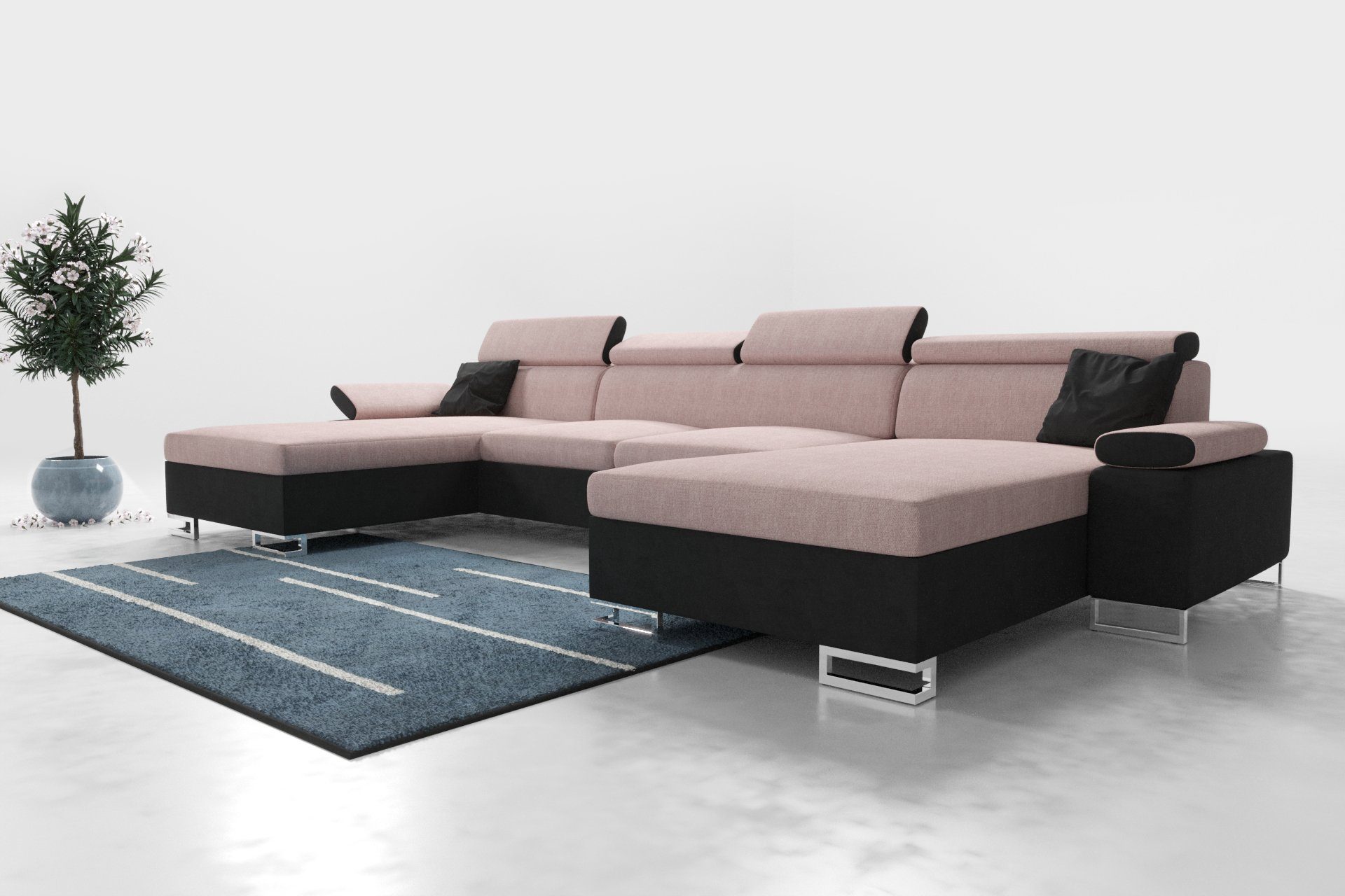 ROYAL24_MARKT Polstergarnitur Moderne Eleganz: Polsterecke Ecksofa 260 CU1, (Premium Couchgarnitur, mit Schlaffunktion und Stauraum), - Integrierter Stauraum - Schlaffunktion - Hochwertige Materialien Rosa - Schwarz