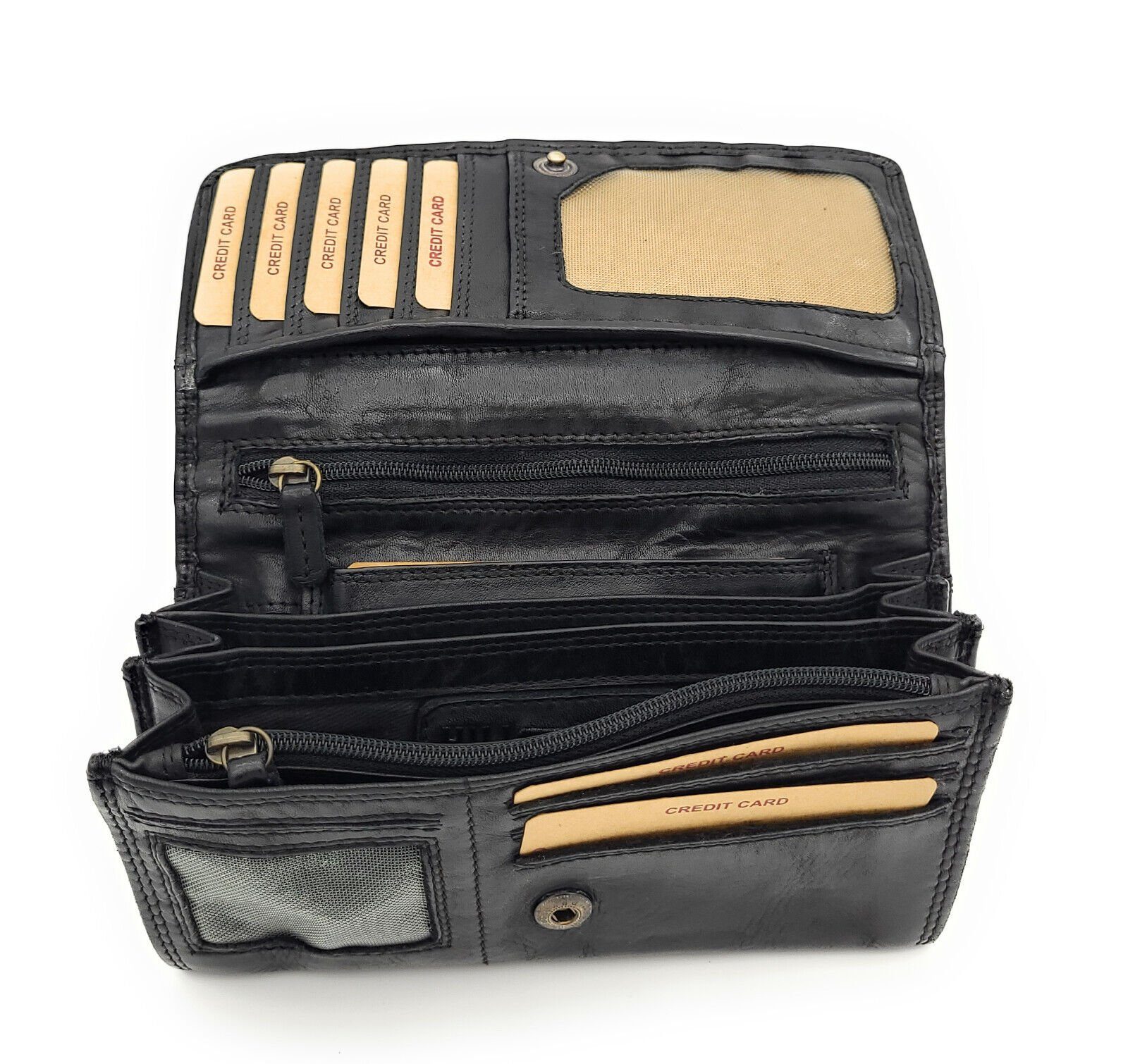 Hill Burry Geldbörse echt Leder Damen Portemonnaie Waschleder geflochten mit Nieten, RFID Schutz, Vintage Style, Used Look