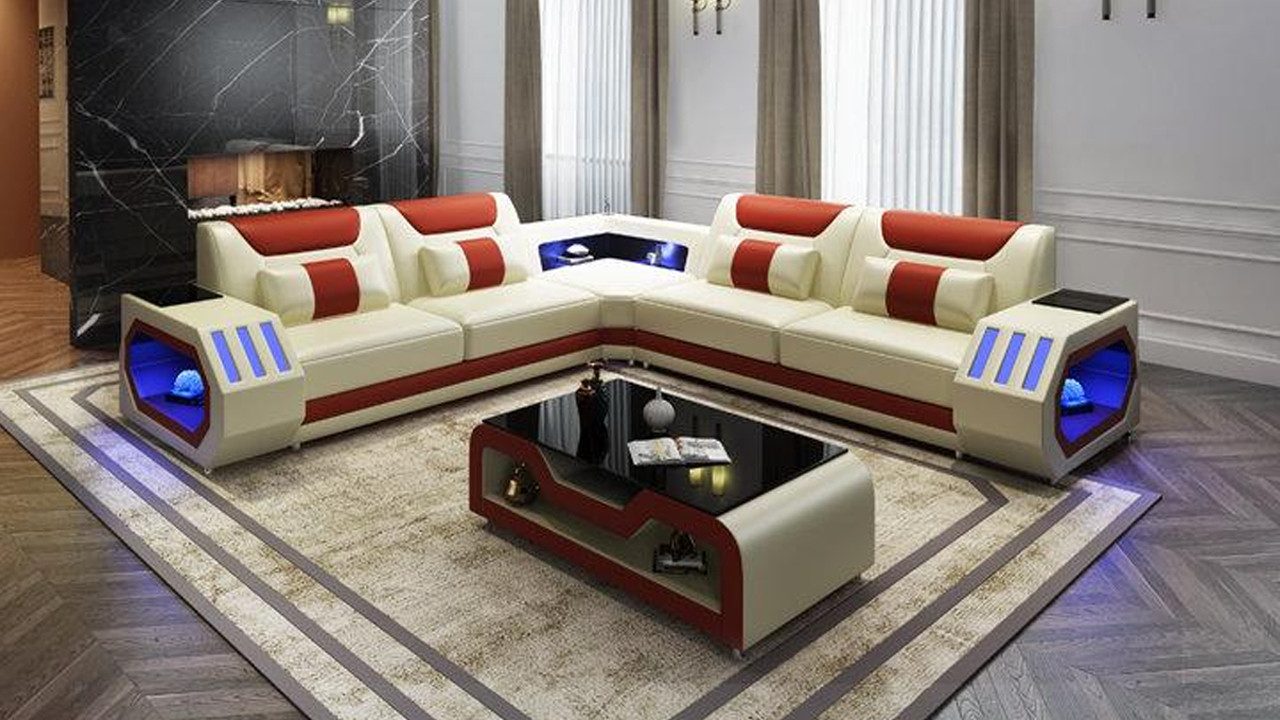 Xlmoebel Ecksofa Wohnlandschaft Sofa mit LED-beleuchteter Ecke aus Leder, Hergestellt in Europa