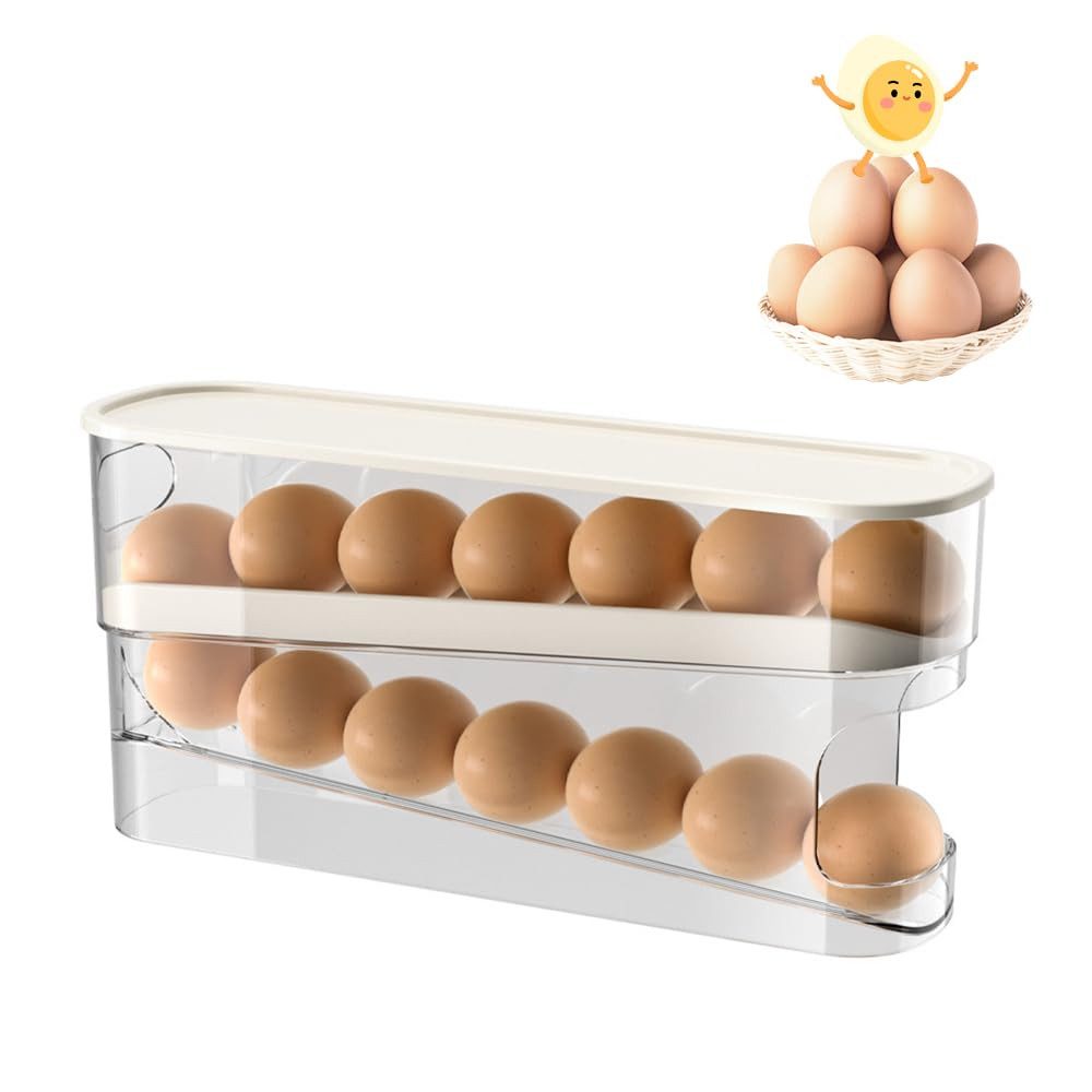 BlingBin Eierkorb Eierhalter Kühlschrank, 2 Schichten Automatisch Rollender Eierbehälter, PET, Polypropylen, (1er Set, 1-tlg., Schiebe-Eier-Aufbewahrungsbox), Küchen Organizer für Eier, Eier Aufbewahrungsbehälter