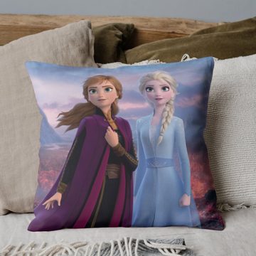MTOnlinehandel Dekokissen Frozen Eiskönigin Kissen Anna & Elsa 40x40cm, ideal für Kinderbetten, Sofas oder Leseecken, passend zur Bettwäsche