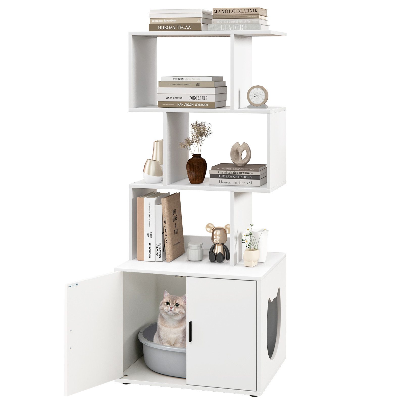 COSTWAY Tierhaus, Katzenschrank mit Bücherregal, Katzenklo günstig online kaufen