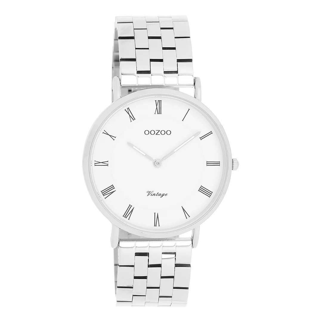 Quarzuhr Vintage Damenuhr C20365 Weiss Edelstahlband 36 mm