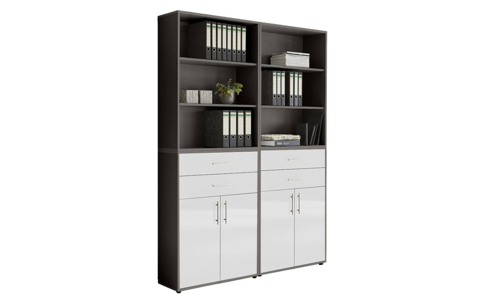 BMG Möbel Aktenschrank Office Edition (Set 20, Büroschrank mit Metallgriffen, 4 teilig) mit Schubladen, Gesamtmaß (B/H/T) 84,1 x 227,2 x 33 cm