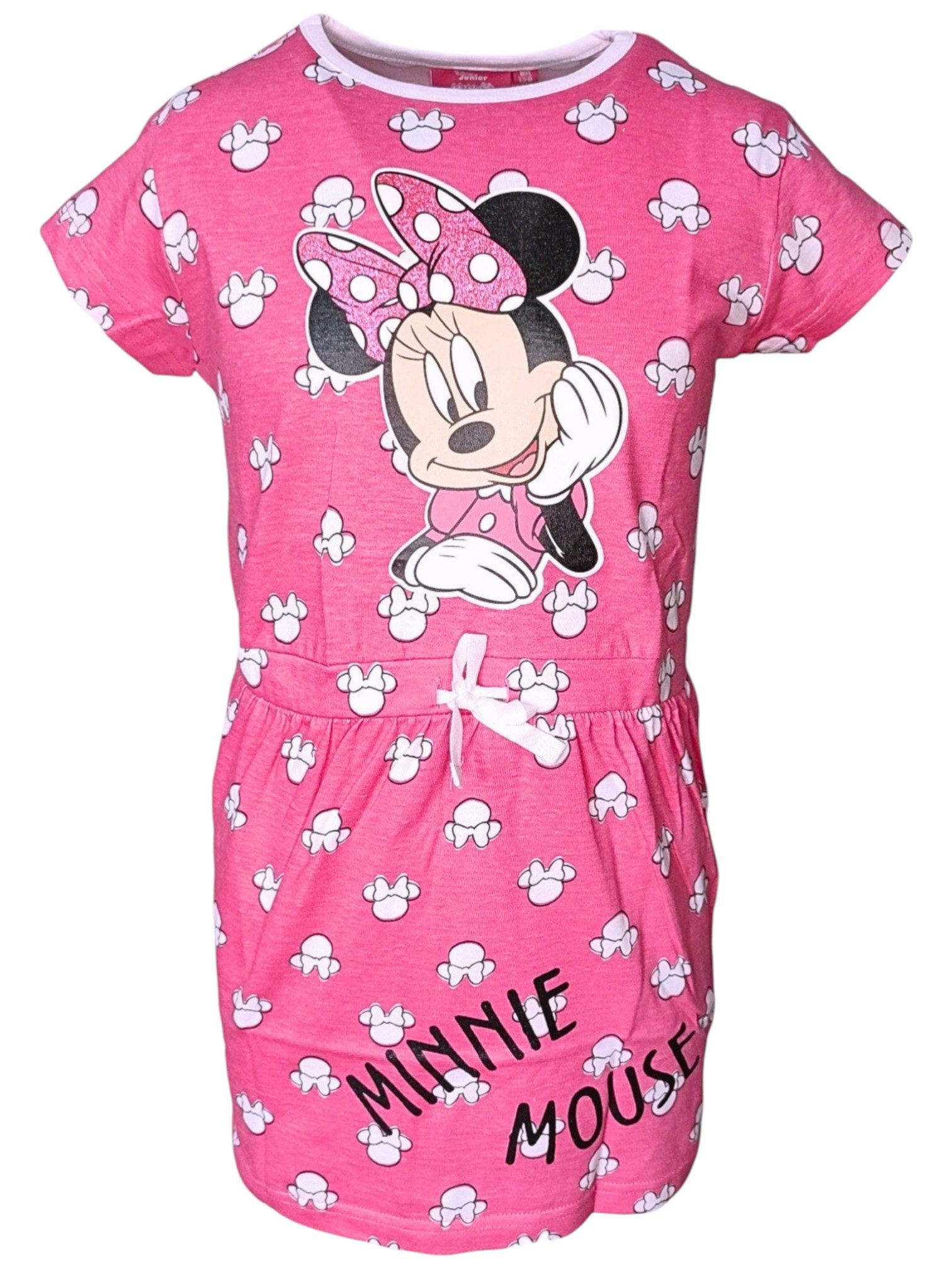 Disney Minnie Mouse Sommerkleid Minnie Maus Jerseykleid mit Glitzer für Mädchen Gr. 98-128 cm