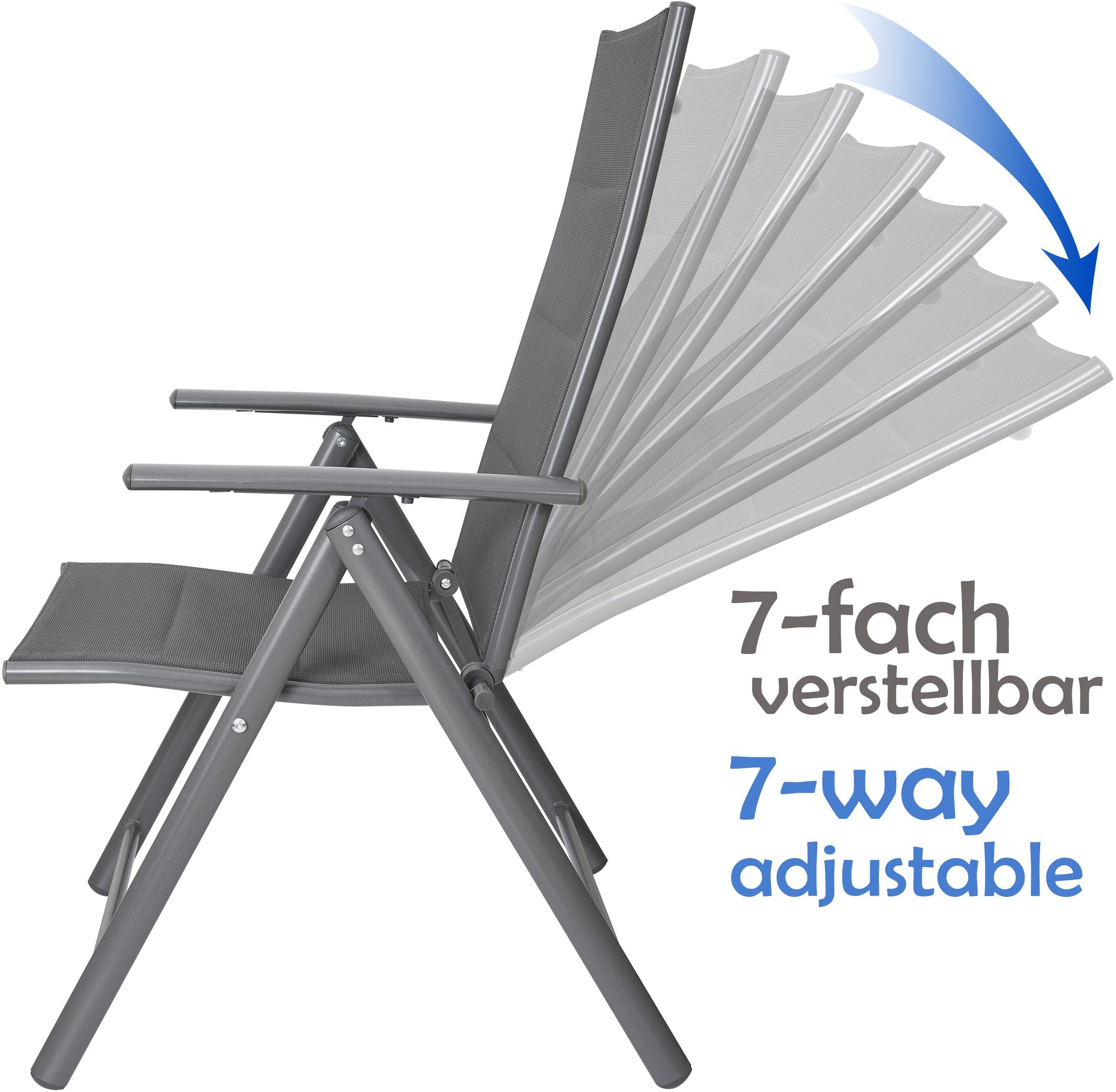 BRUBAKER Gartenstuhl Riva Stuhl mit 7-Fach verstellbarer Rückenlehne (Set, 2 St), Gartenstühle - Faltstühle klappbar - wetterfeste Klappstühle