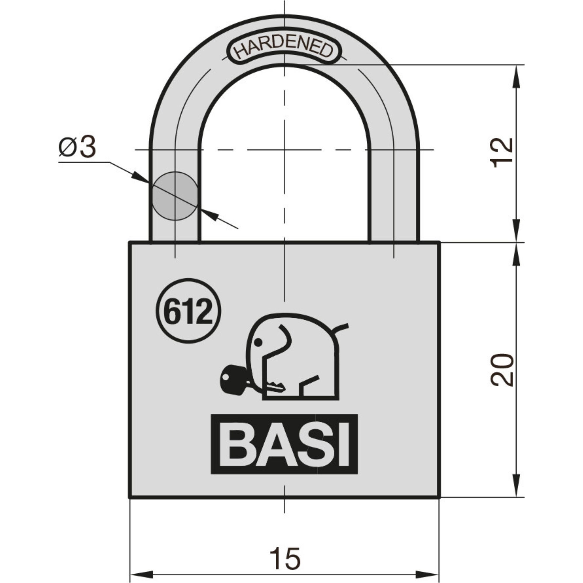BASI Vorhängeschloss Vorhangschloss, (Spar-Set, 1-tlg), Kofferschloss 15 mm, Messing, Stahlbügel, 2 Schlüssel, VS