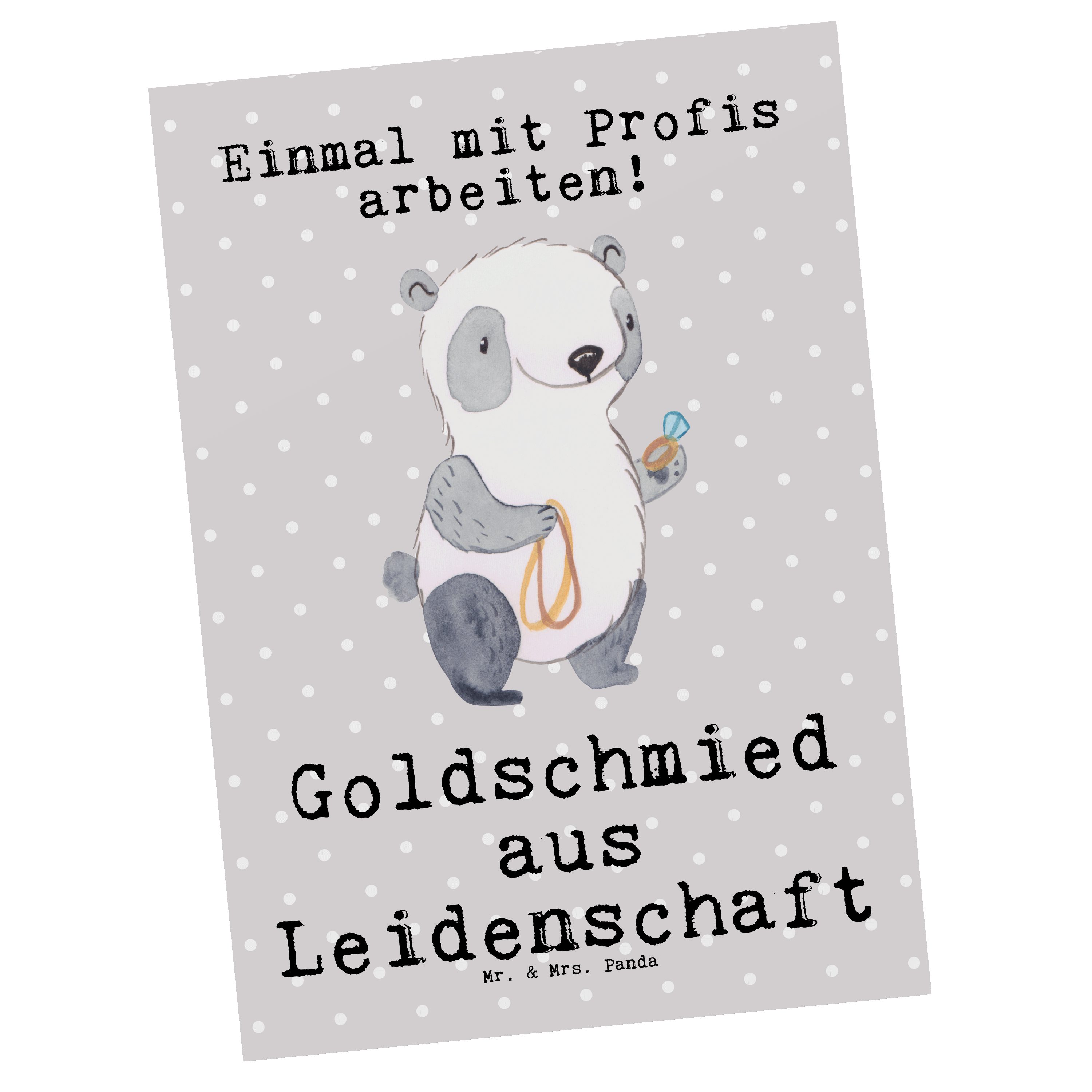 Mr. & Mrs. Panda Postkarte Goldschmied aus Leidenschaft - Grau Pastell - Geschenk, Einladungskar