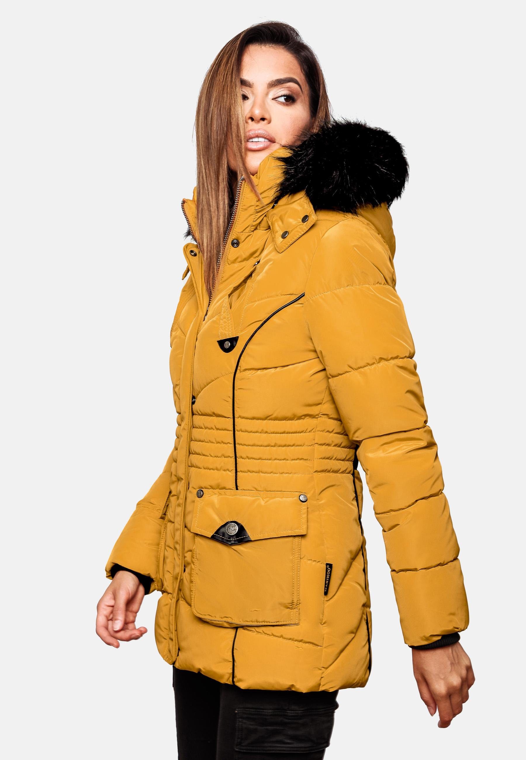 Marikoo Steppjacke Vanilla edle Winterjacke m. Kunstfellkapuze