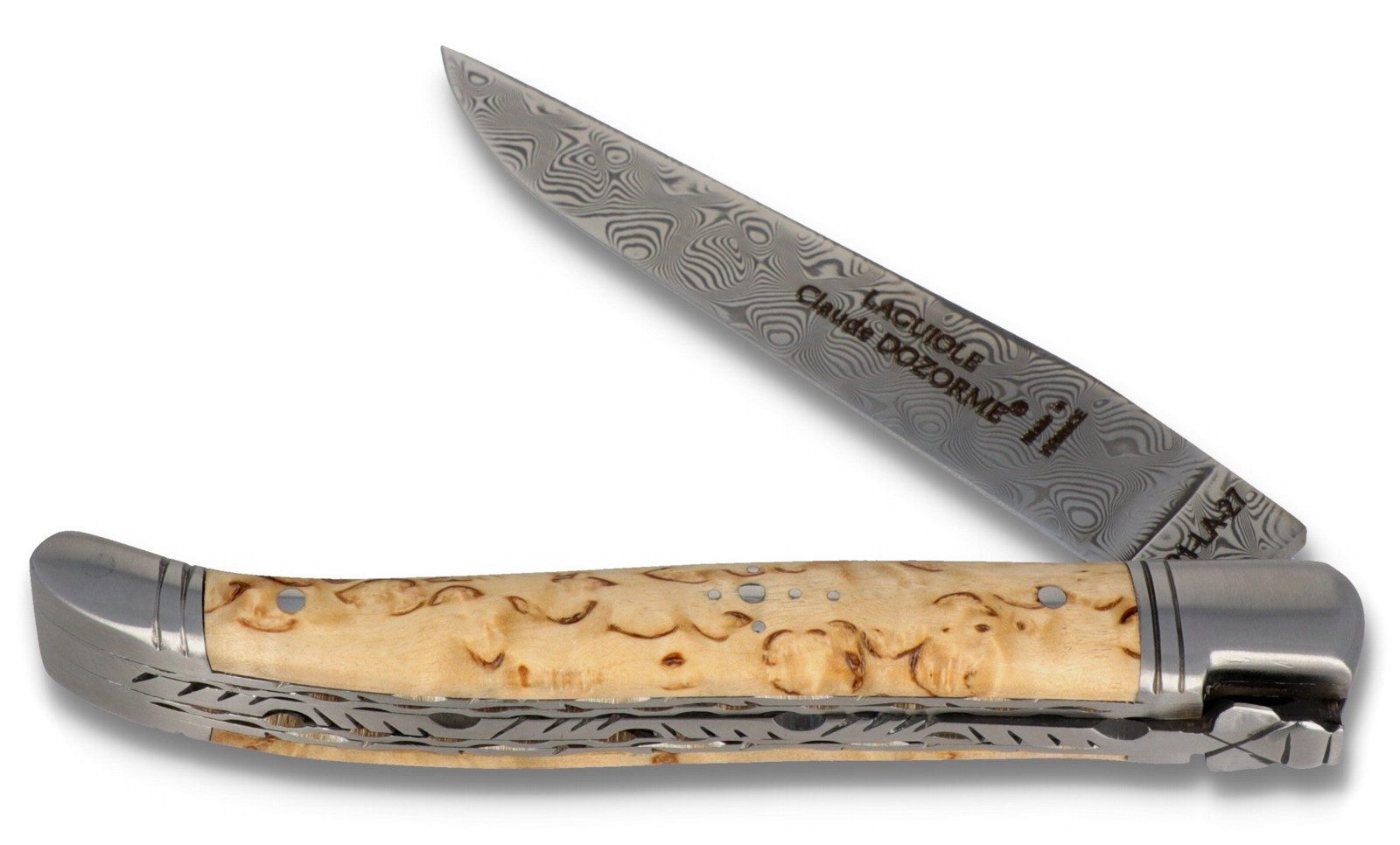 Claude Dozorme Taschenmesser 1.60.140.66MID, Laguiole - Griff 12cm Birke - Doppelplatine - Balbach DSC Damastklinge
