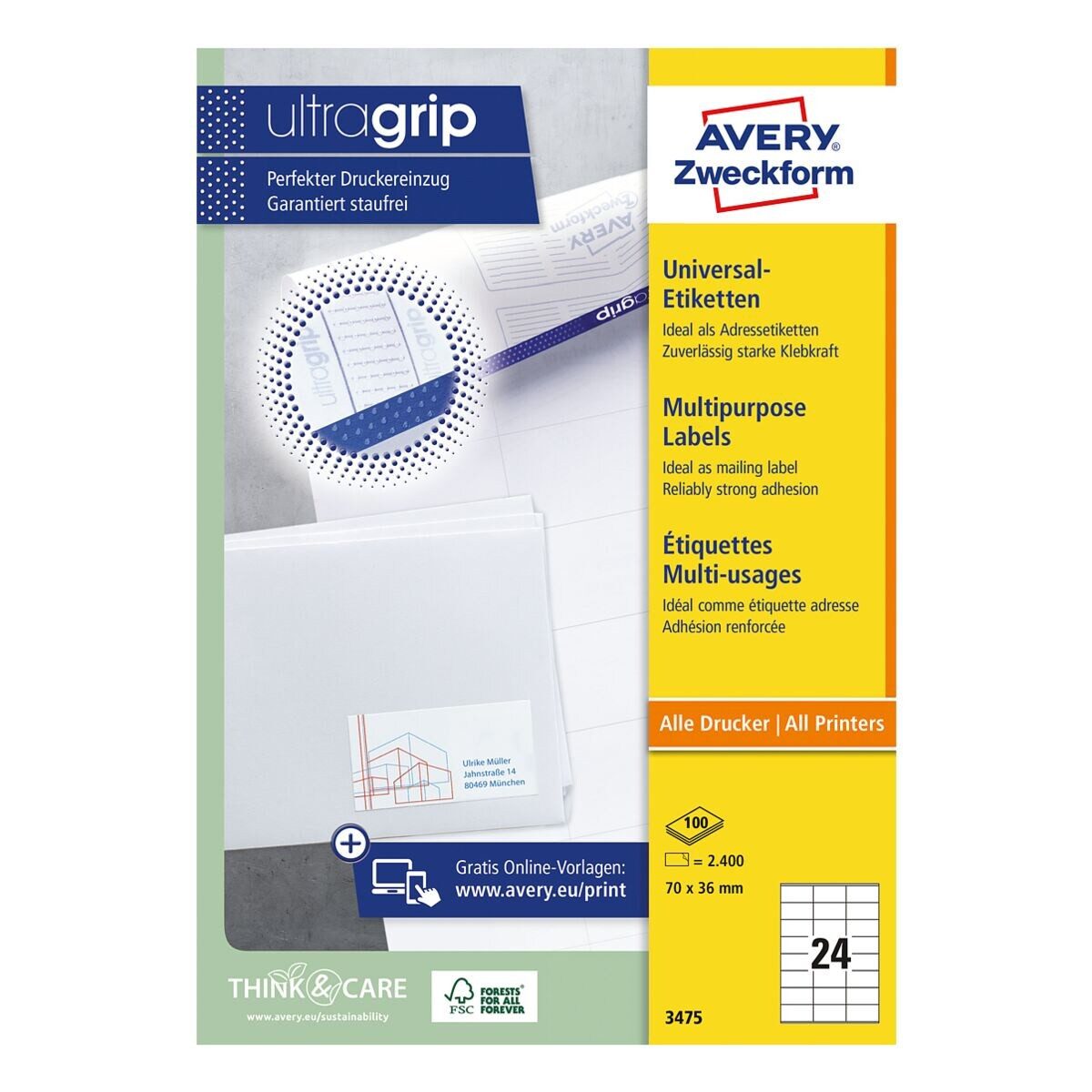 Avery Zweckform Etiketten 3475, Adresse (70x36 mm), selbstklebend