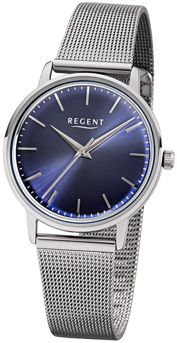 Regent Quarzuhr Regent Damen-Armbanduhr silber Analog, Damen Armbanduhr rund, mittel (ca. 32mm), Edelstahlarmband