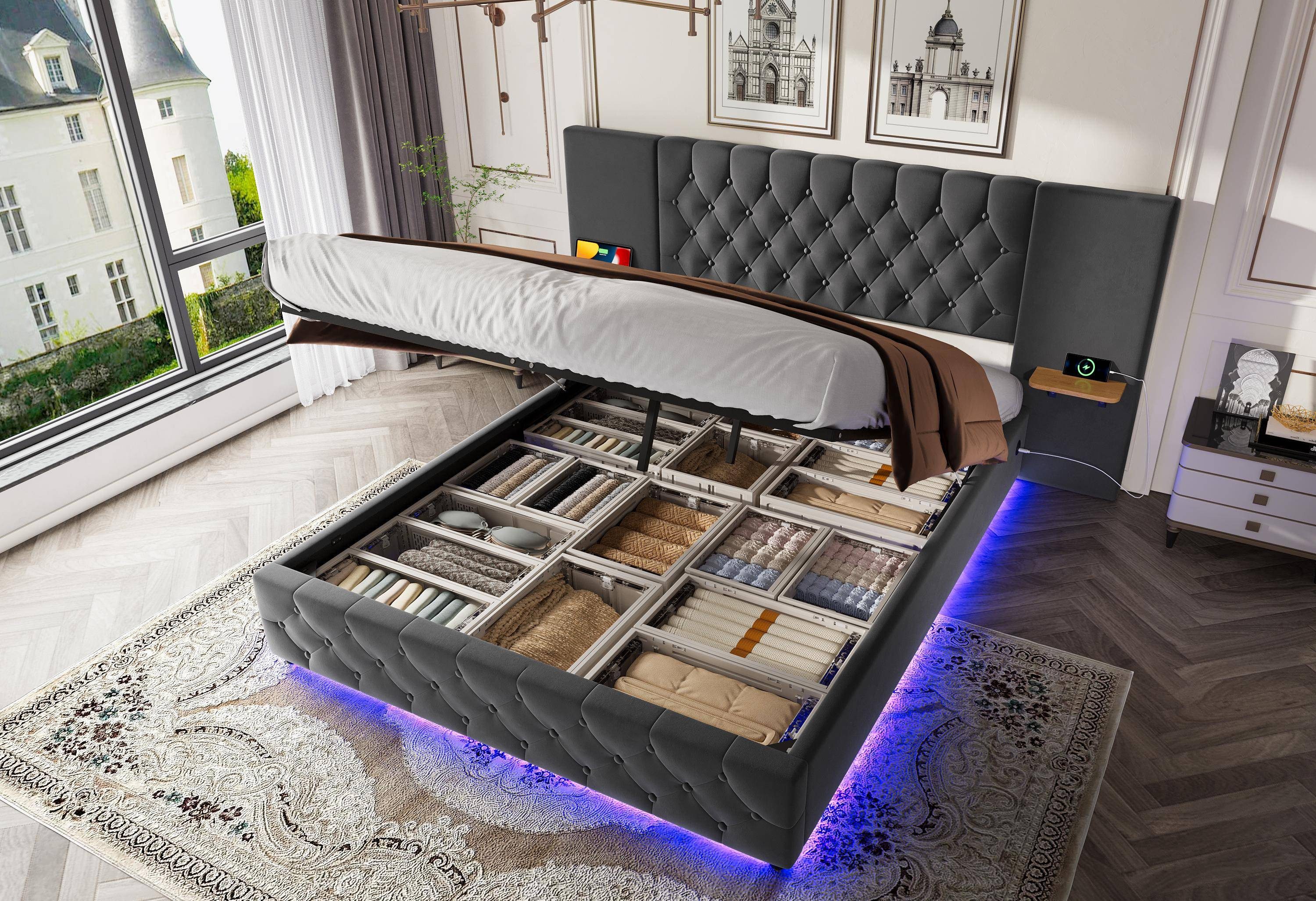 LVHOM Boxbett 140x200cm/160x200cm diamantgeprägtem Knopf Bettgestell, günstig online kaufen