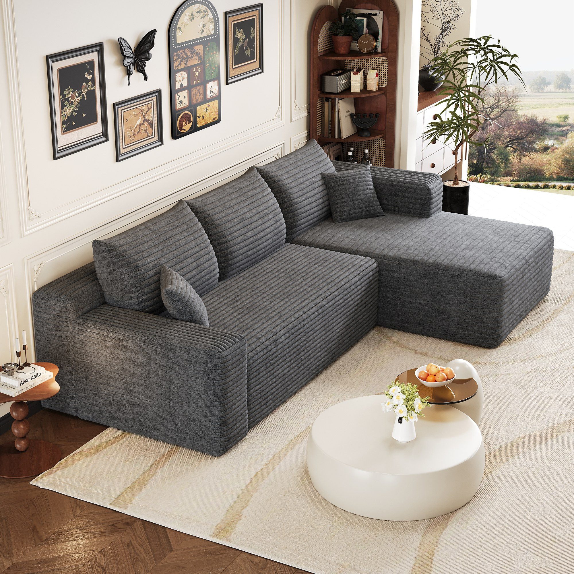 LIVIHOME Sofa LIVIHOME SOFA, Packung 1 Teile, Schlafsofa mit Recamiere links oder rechts, Corduroy-Bezug