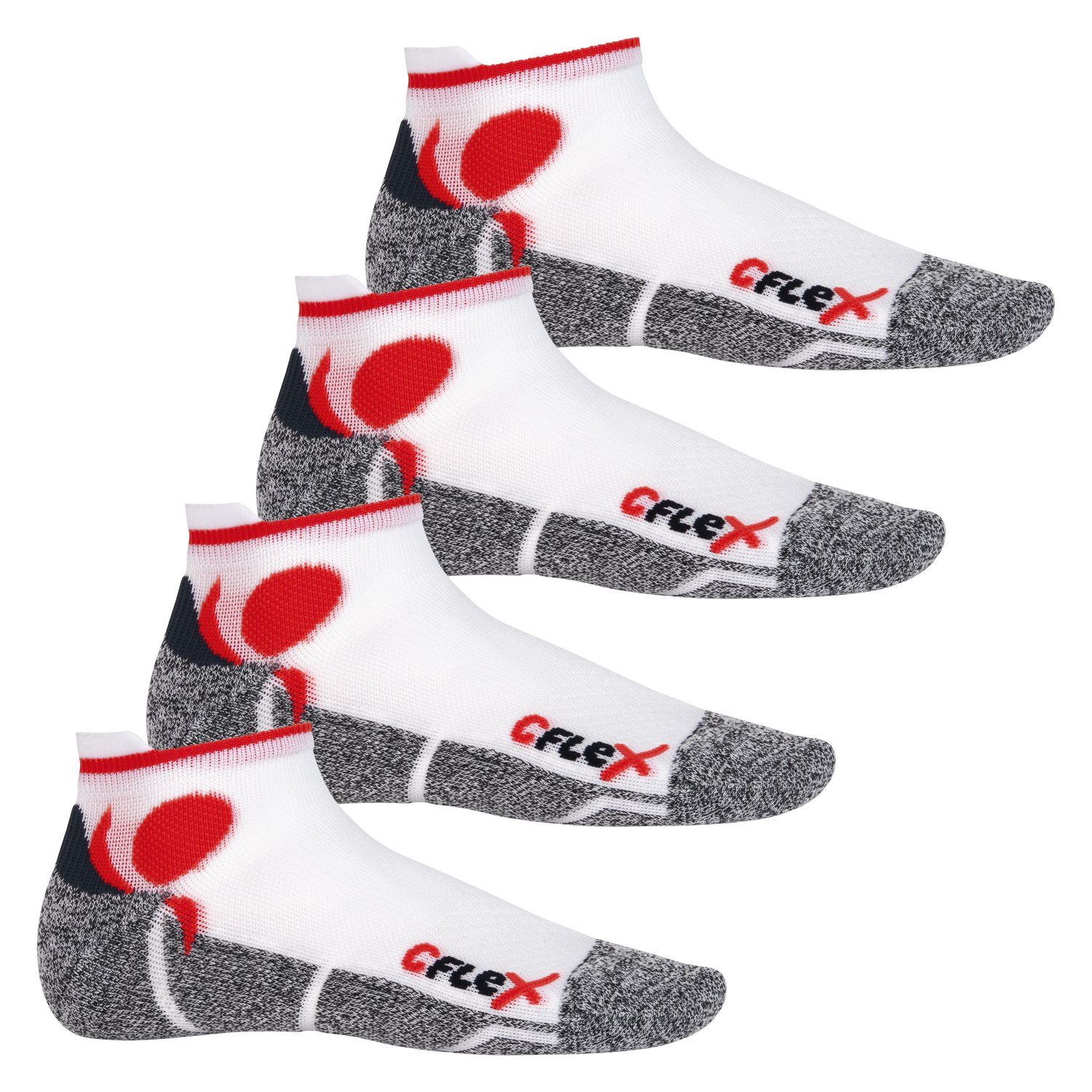 CFLEX Sportsocken Running Damen & Herren Sport Sneaker Socken (4 Paar) Laufsocken Weiss/Rot