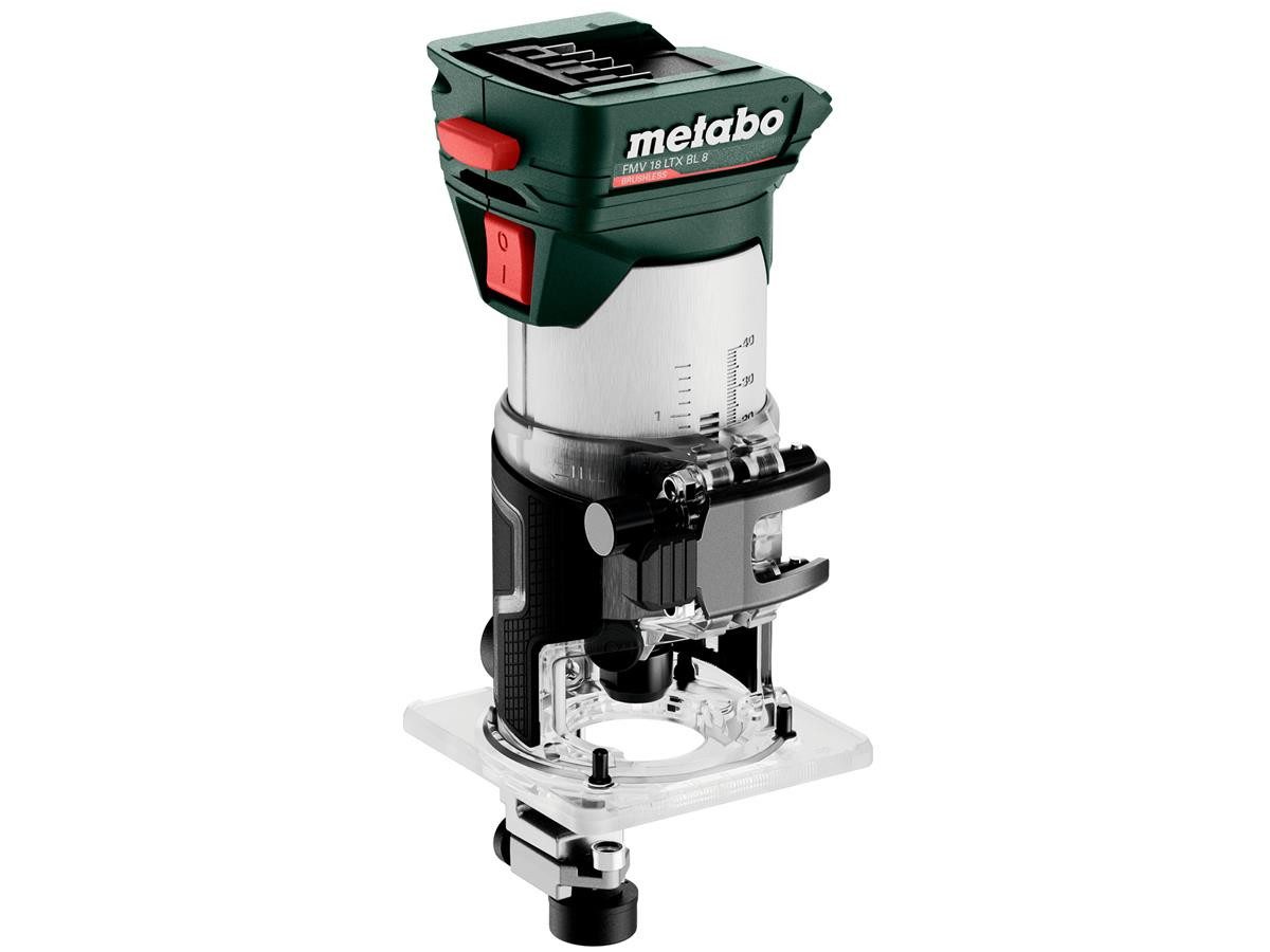 metabo Kantenfräser Akku FMV 18 LTX BL 8 18V, 8-tlg., ohne Akku und Ladegerät, inkl. metaBOX 145 L, mit Zubehör