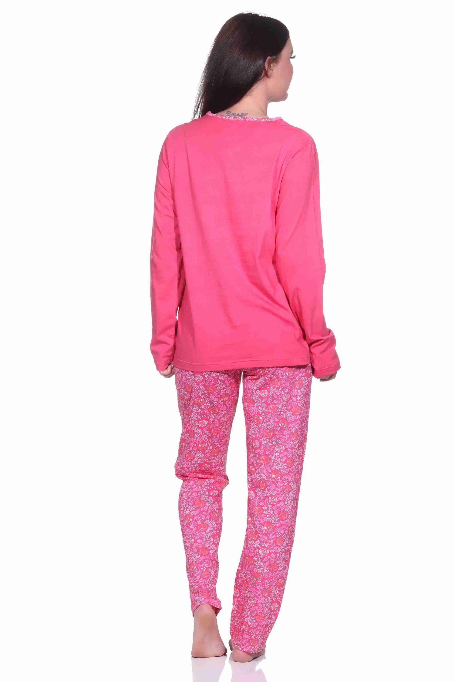 pink langarm Normann Pyjamahose mit Pyjama Alloverprint Damen Schlafanzug floralen