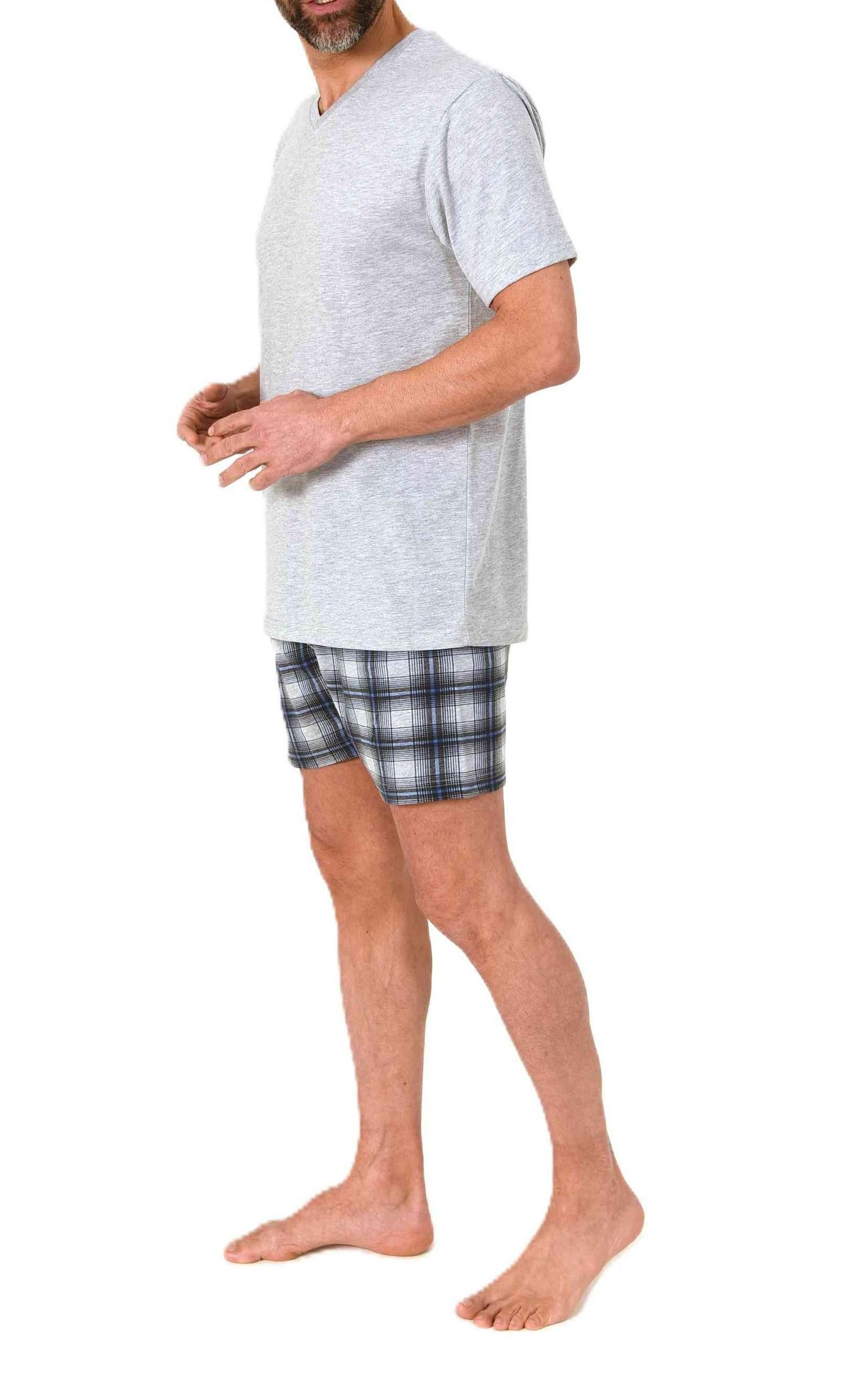 Normann Pyjama Normann Herren kurzarm Schlafanzug Shorty mit karierter Hose günstig online kaufen