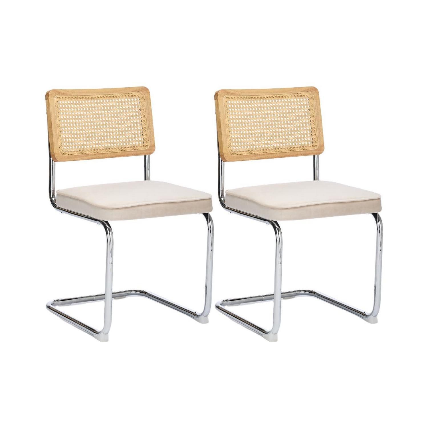 LuxusKollektion Rattanstuhl Esszimmerstühle Rattan Breuer Design Samtbezug Edelstahl Beige 2er-Set