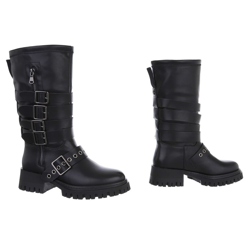Ital-Design Modische Stiefel mit Schnallen und Reißverschluss für Damen Plateaustiefel (90482708) Blockabsatz Stiefel in Schwarz – Bild 4 von 5