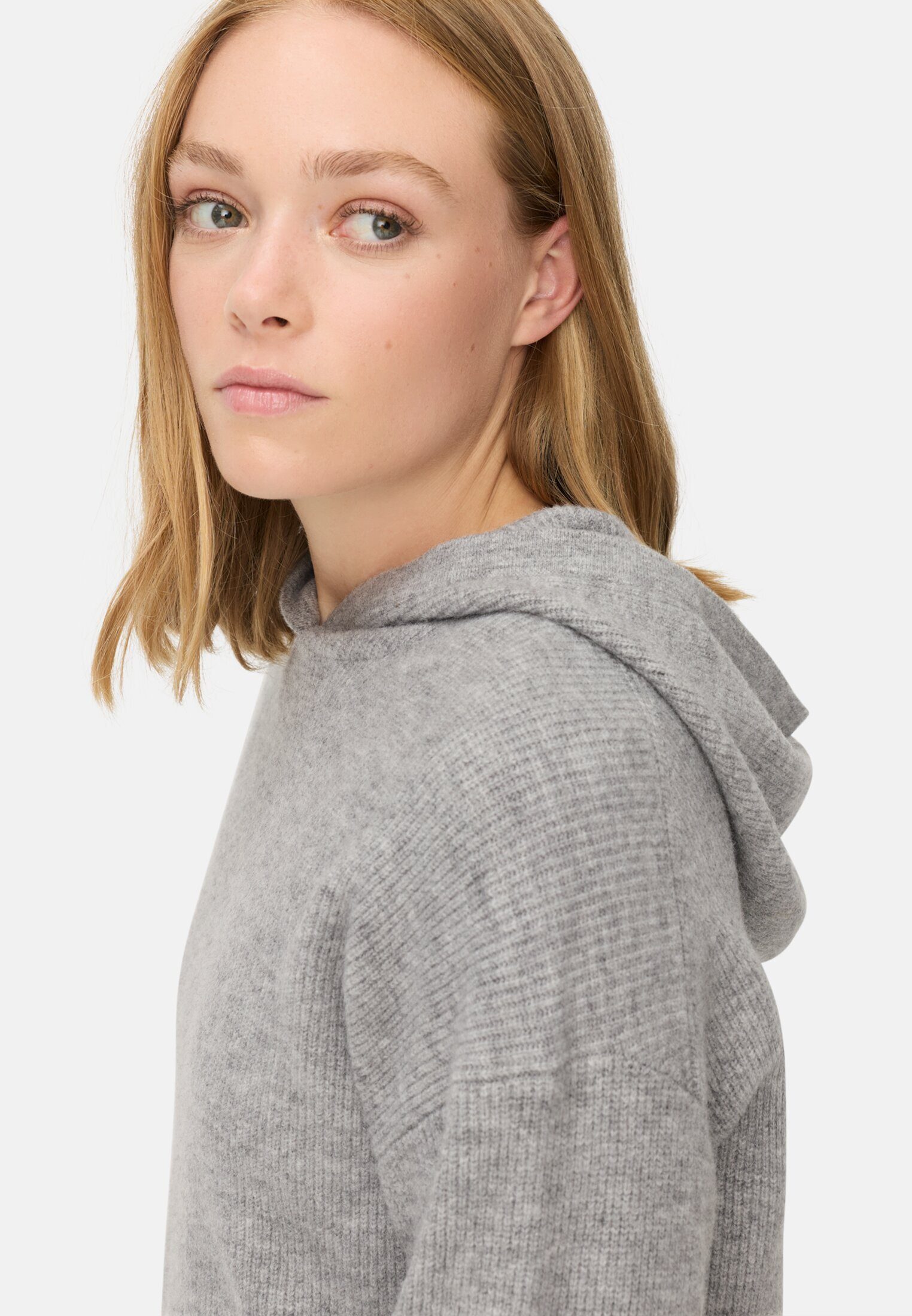 camel active Strickpullover mit Kapuze Langarm Markenlogo