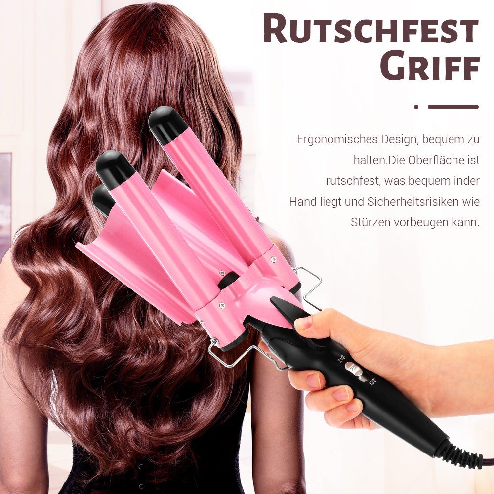 LETGOSPT Lockenstab 3 Fässer Lockenwickler 25mm, Beach Waves Schnelle, Mit 2 Temperatur, Keramik-Beschichtung, für Lange/kurze Haare mit Einstellbarer Temperatur