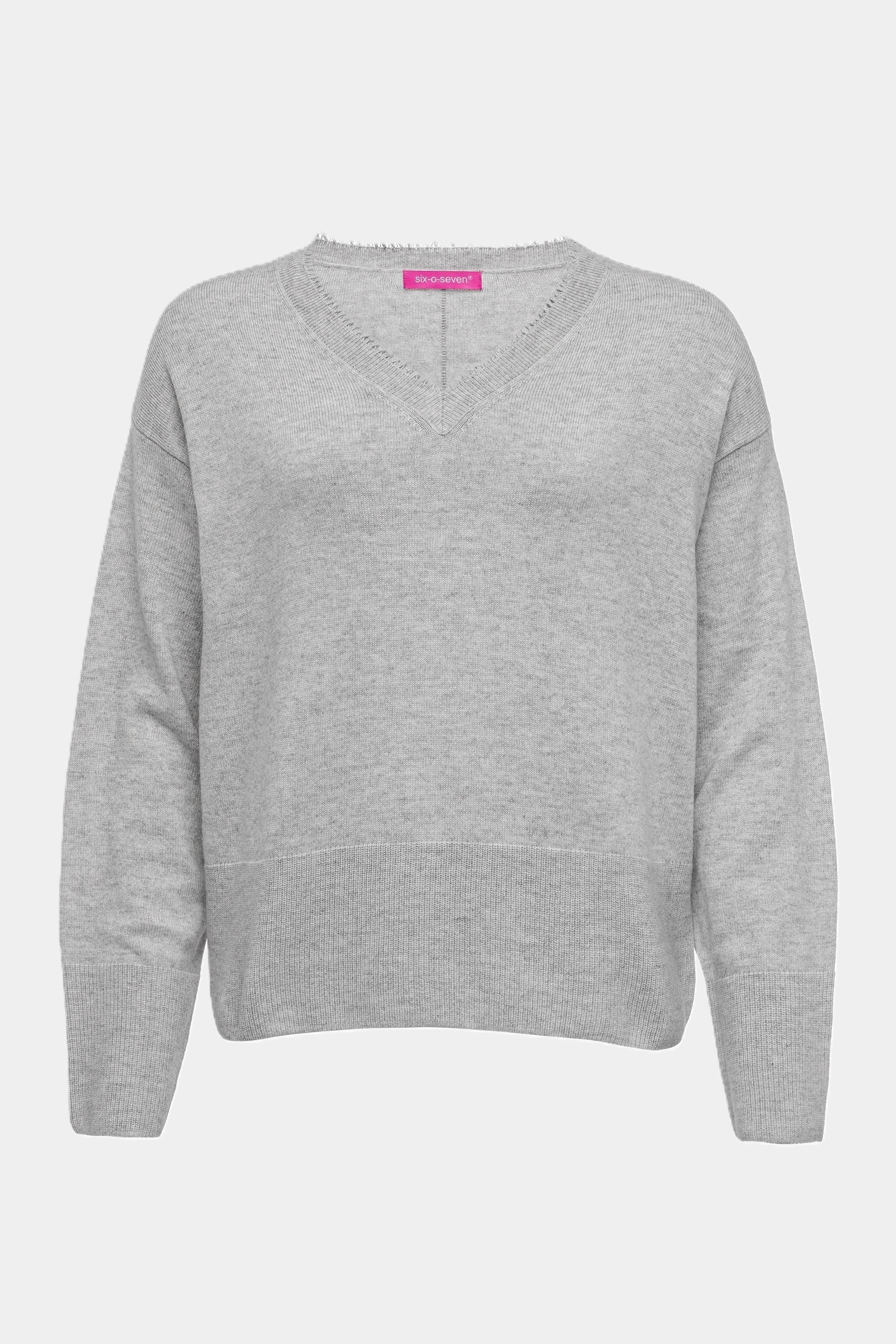 six-o-seven Strickpullover Six-o-Seven Strickpullover mit Fransen - LIGHT GREY