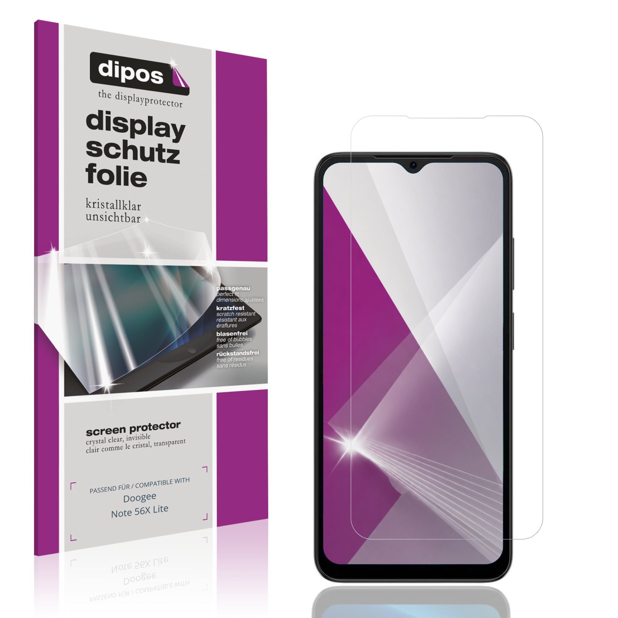 dipos Displayschutzfolie Schutzfolie für Doogee Note 56X Lite, 4 Stück, Displayschutz Schutz Folie Made in Germany