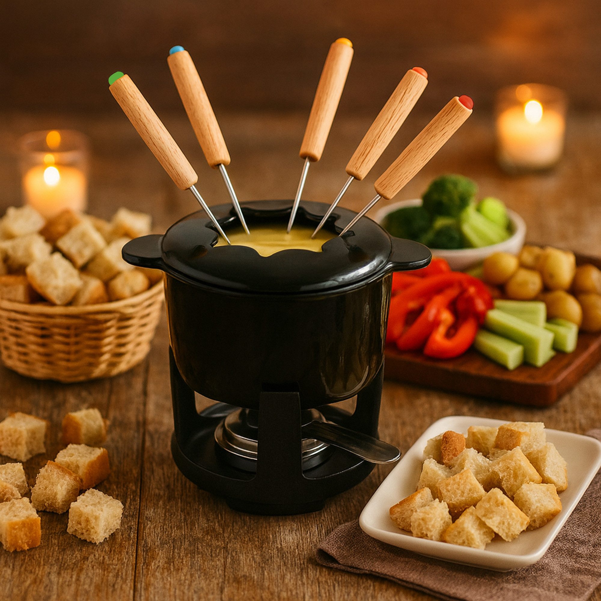 BBQ-Toro Fonduetopf 13-teiliges Gusseisen Fondue Set für 6 Personen, 1 L, emailliert, Gusseisen (Set, 13-tlg)