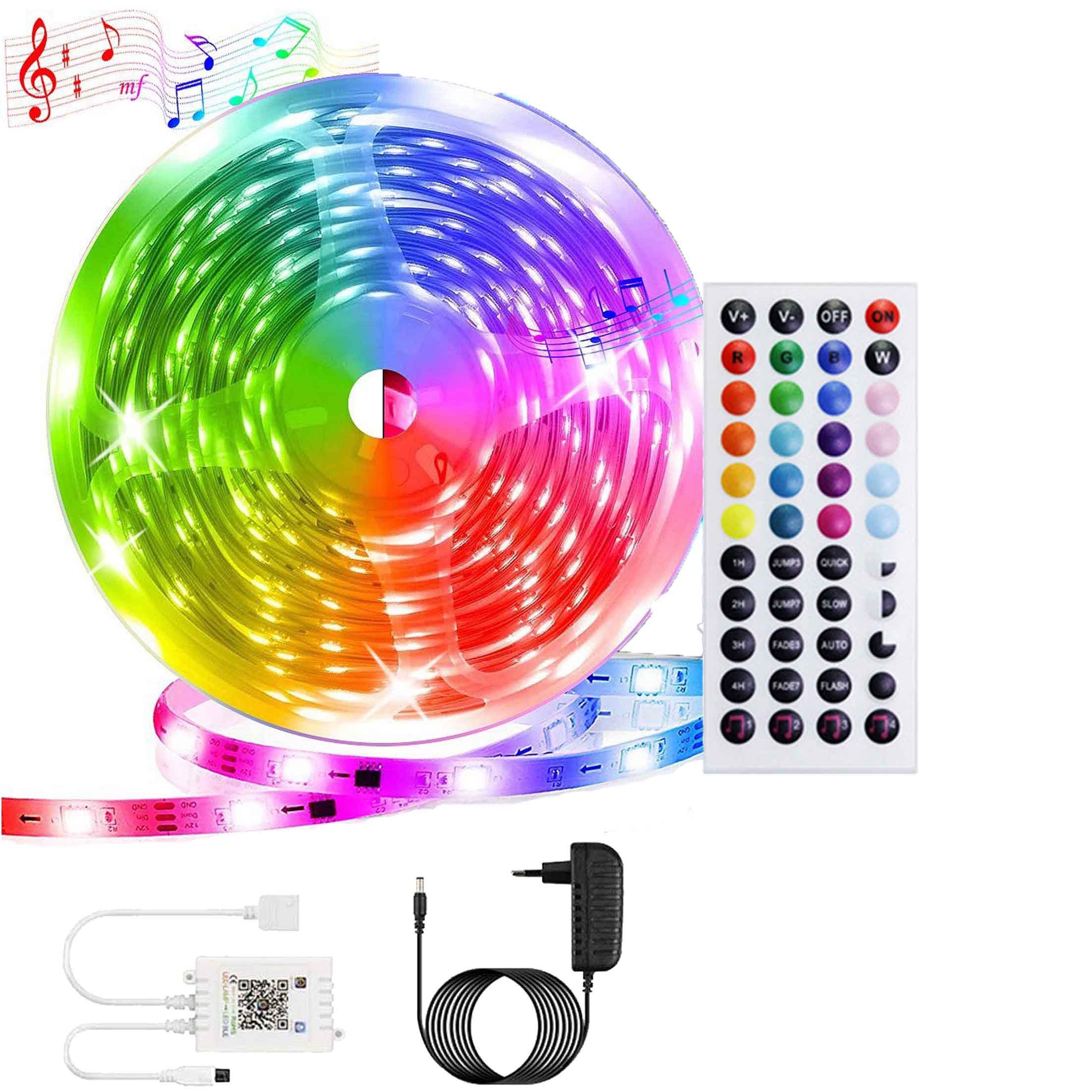 KINSI LED Stripe LED Strip, LED- Streifen, Lichterketten, Lichtstreifen, Bluetooth, RGB, 5,10,15,20M, 18 Lichter/M, Infrarot-Fernbedienung, Bareboard RGB