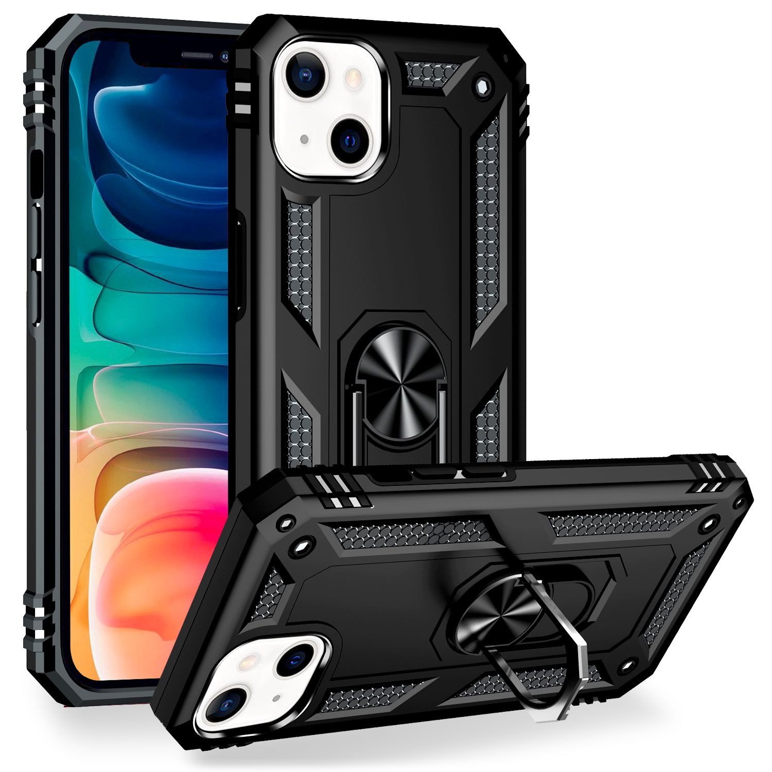 Nalia Smartphone-Hülle Apple iPhone 13 15,5 cm (6,1 Zoll), Stoßfeste Military-Style Ring Hülle / Extrem Schützend / Outdoor Case