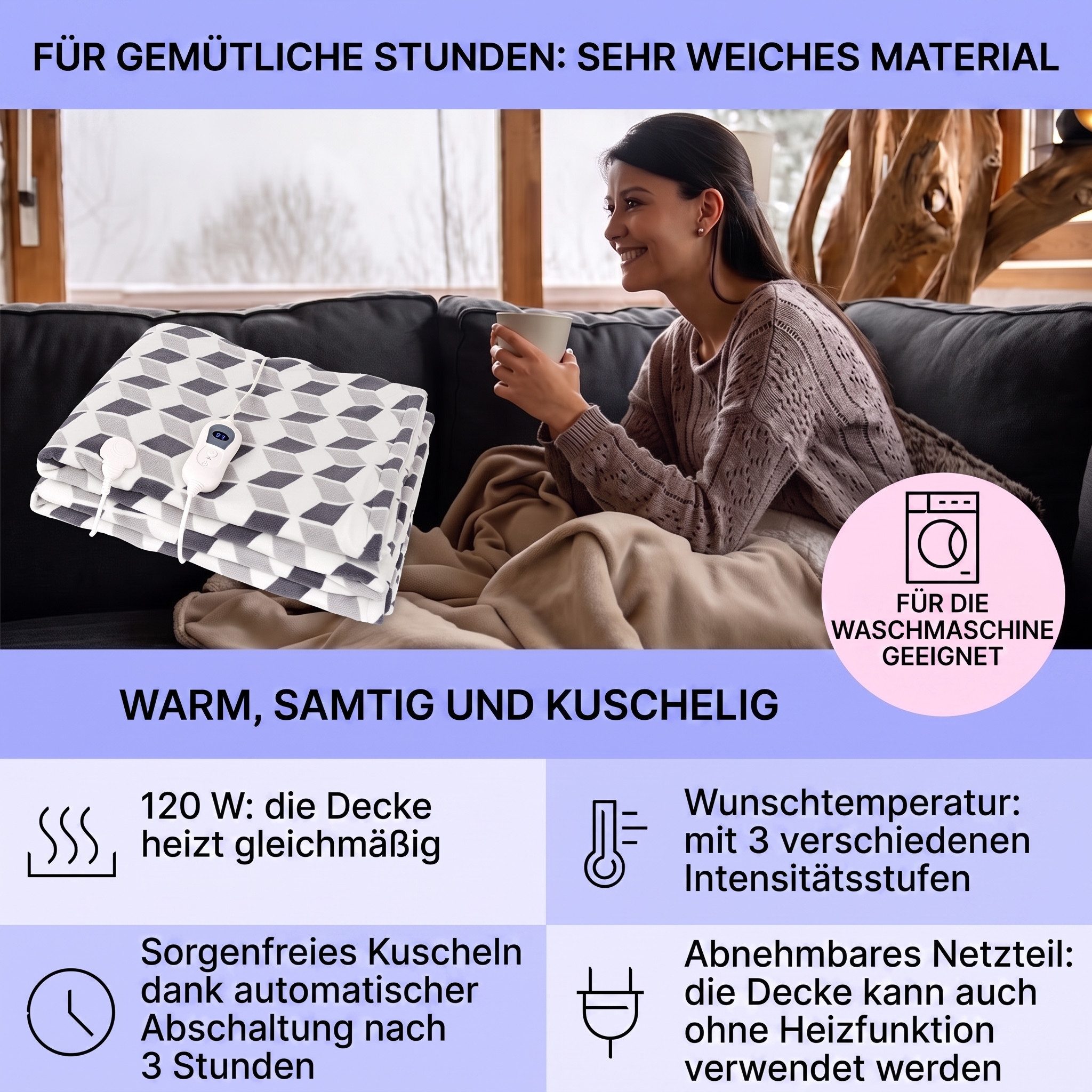 Klarstein Heizdecke Dr Watson XXL, Wärmedecke elektrische Heizdecke Abschaltautomatik beheizbare Decke