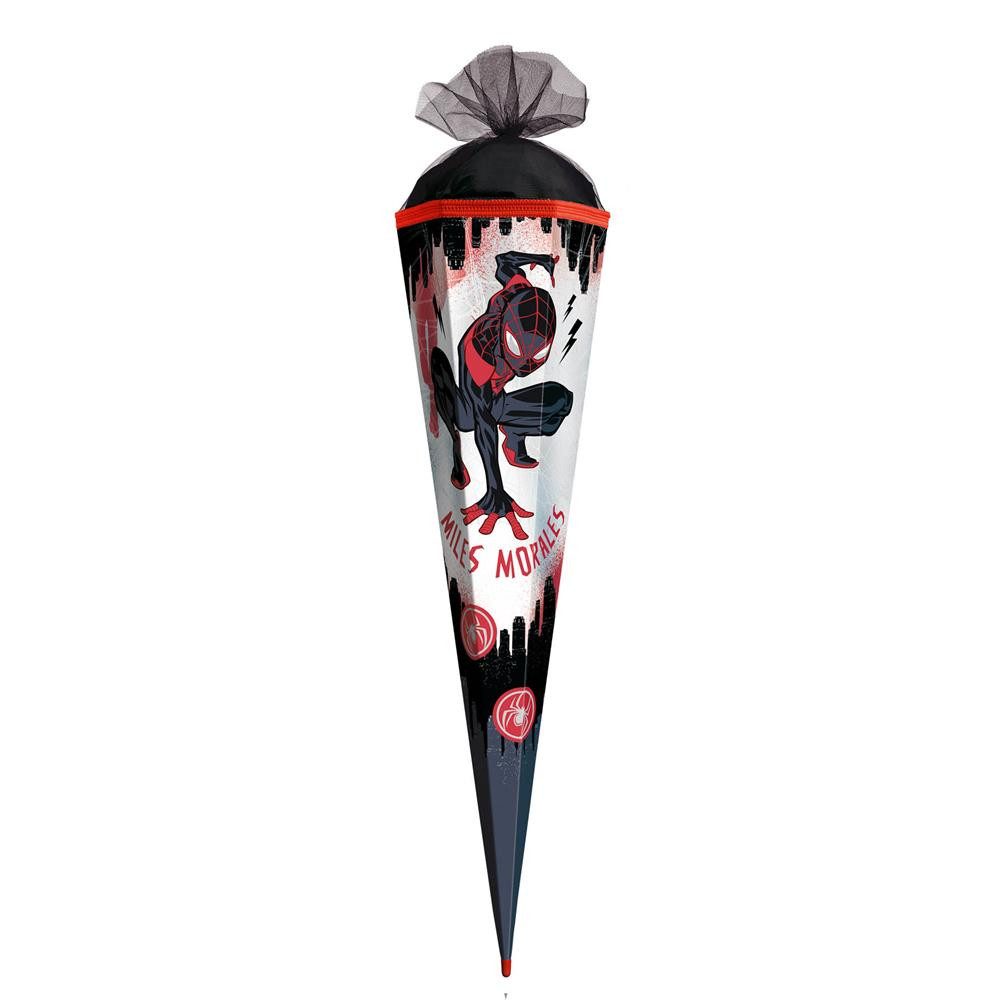 Roth Schultüte Marvel Spiderman Miles Morales, 85cm, eckig, Tüllverschluss, Superheldenmotiv, Effektfolie, schwarzer Tüll, ROT(H)-Spitze